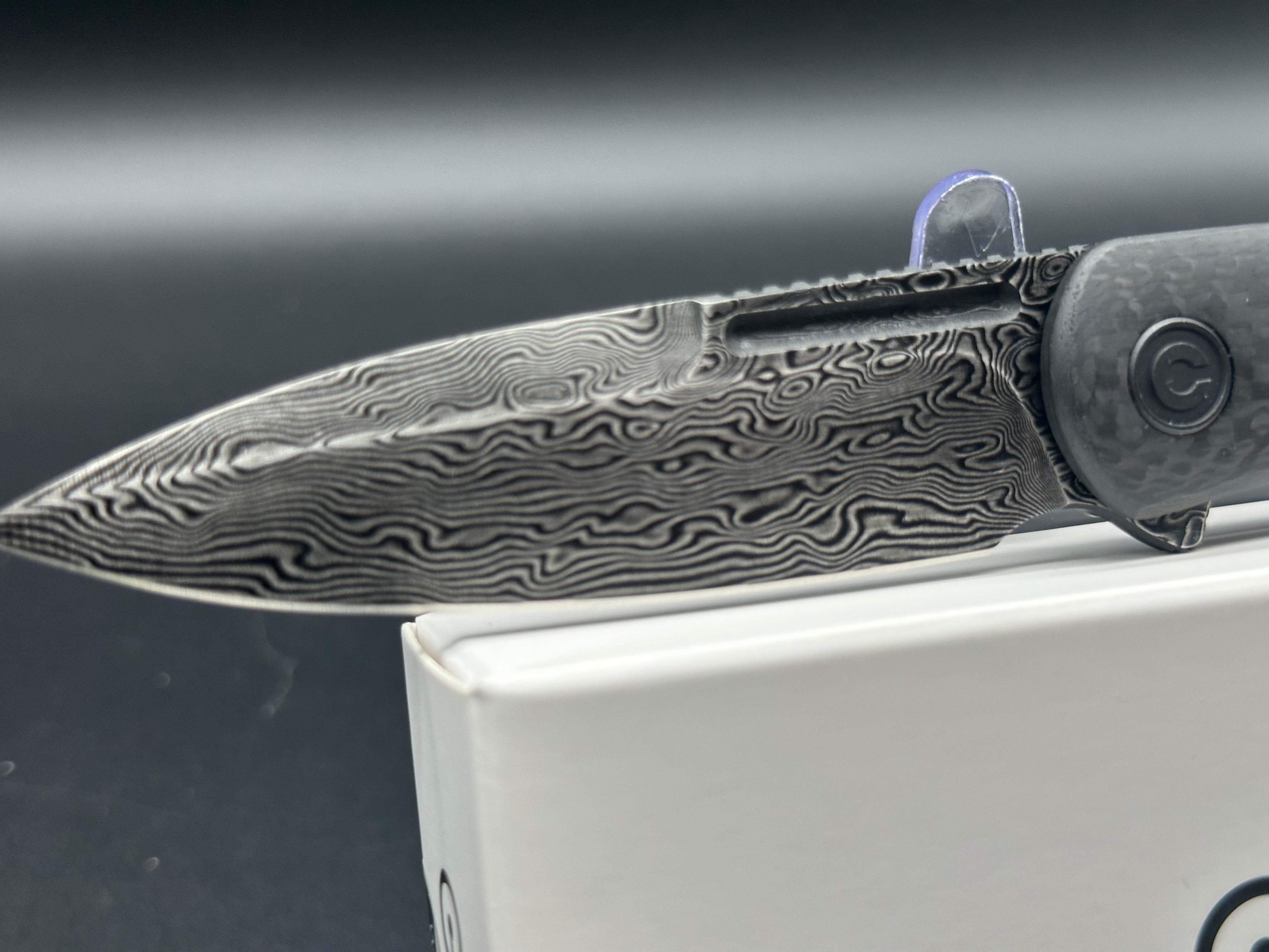 Civivi Caetus Twill Carbon Fiber Handle Black Hand Rubbed Damascus Blade