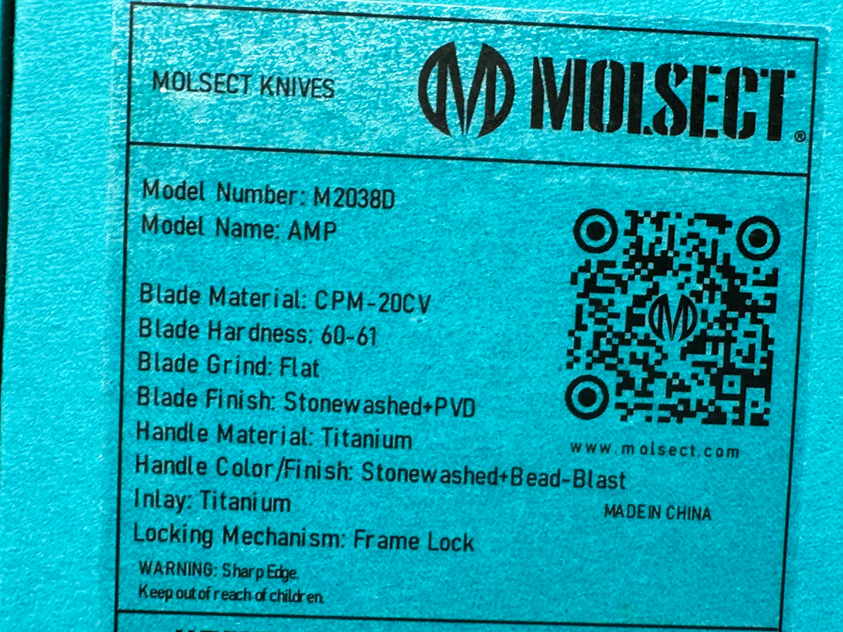 Molsect AMP M2038D – CPM-20CV Titanium Frame Lock, Stonewashed & Bead-Blast Handle