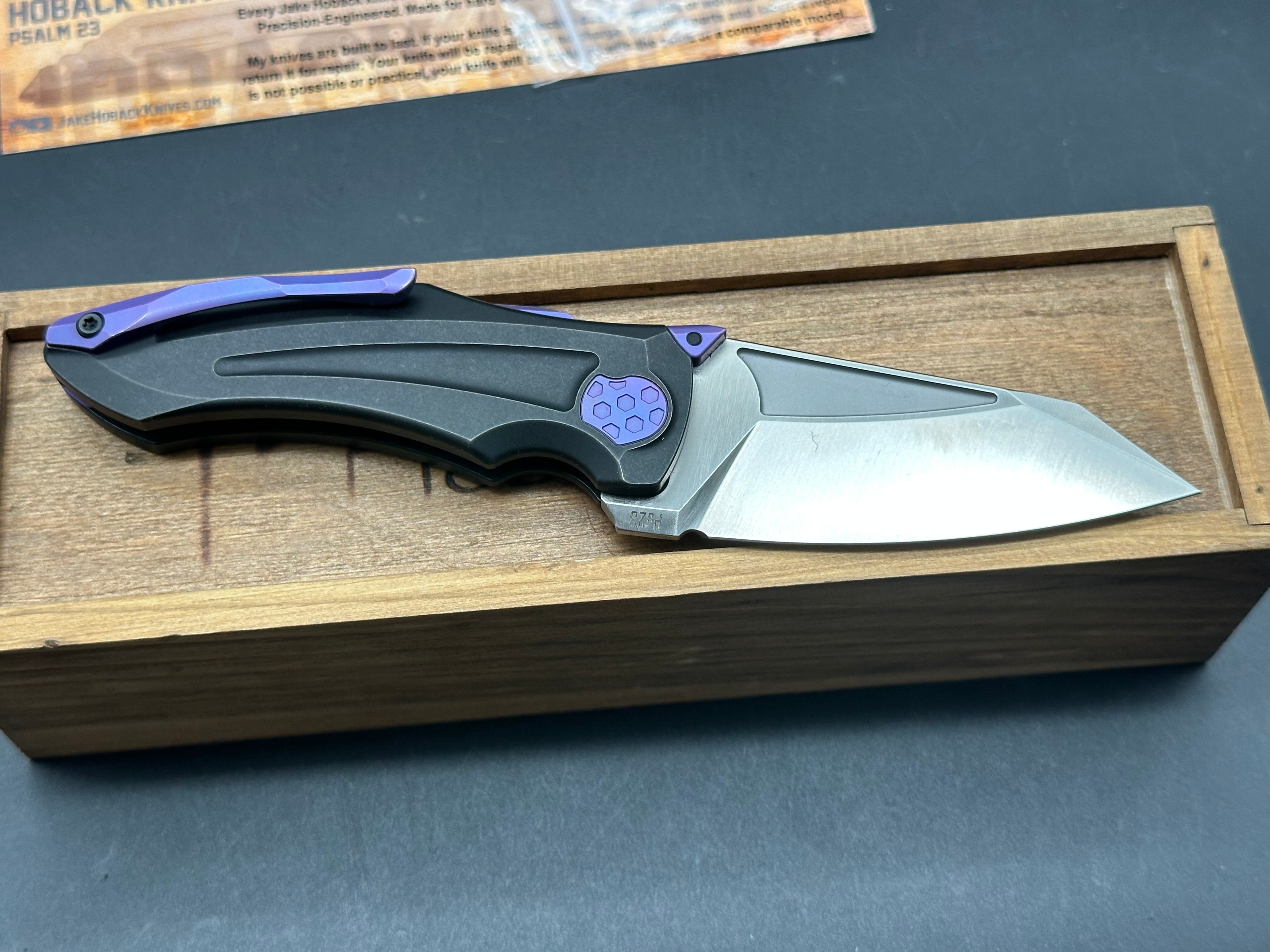 Jake Hoback Knives - Sumo/Black Milled Ti Handle + Purple Hardware/Wharncliffe/Satin Bohler M390