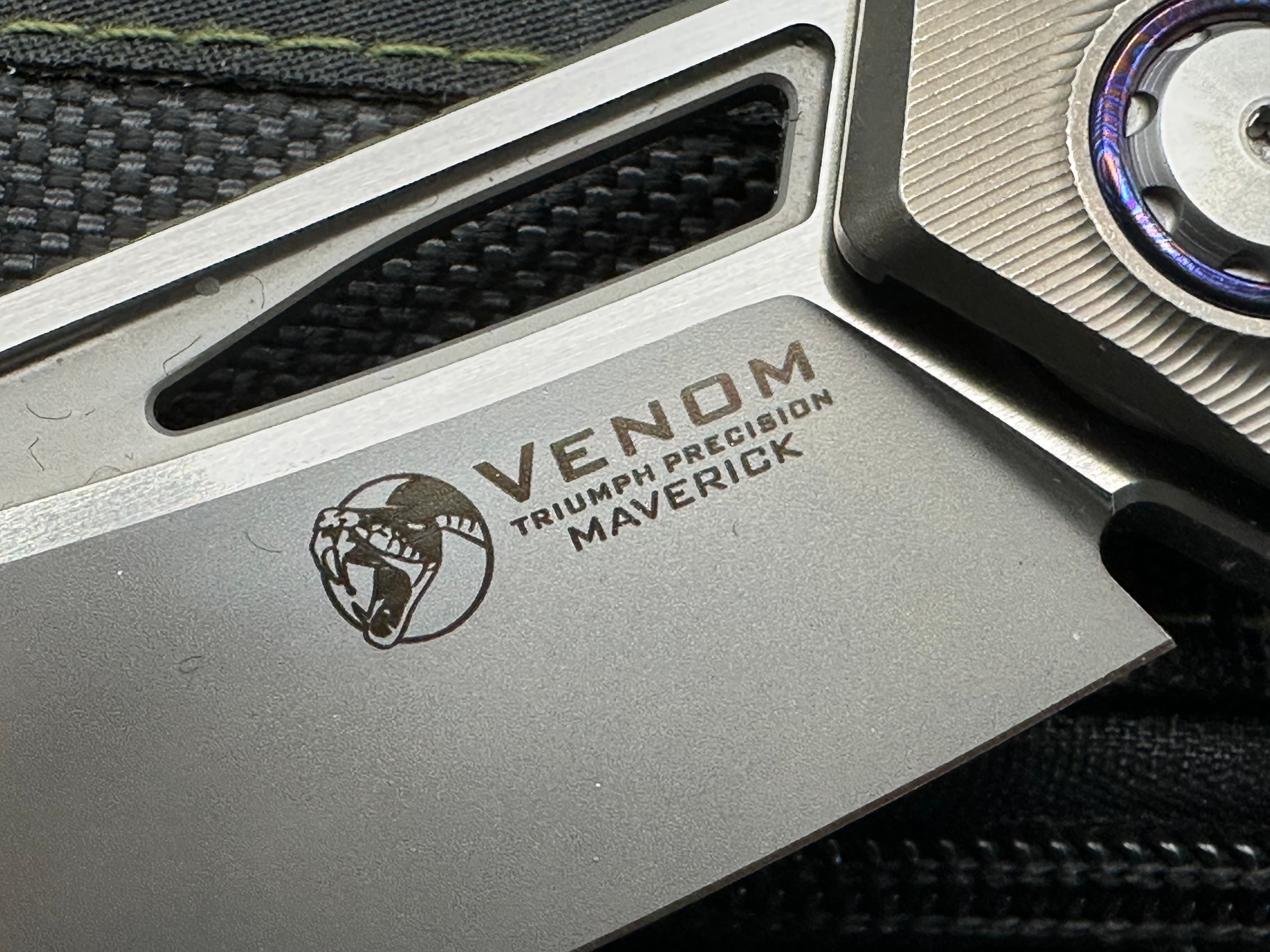 Venom + Kevin John - Maverick/Grey Milled Ti Handle + Carbon Fiber Inlays & Timascus Pivot Collar