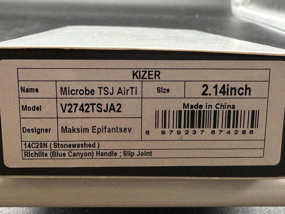 Kizer Microbe Slip Joint Blue Richlite scales 14C28N blade