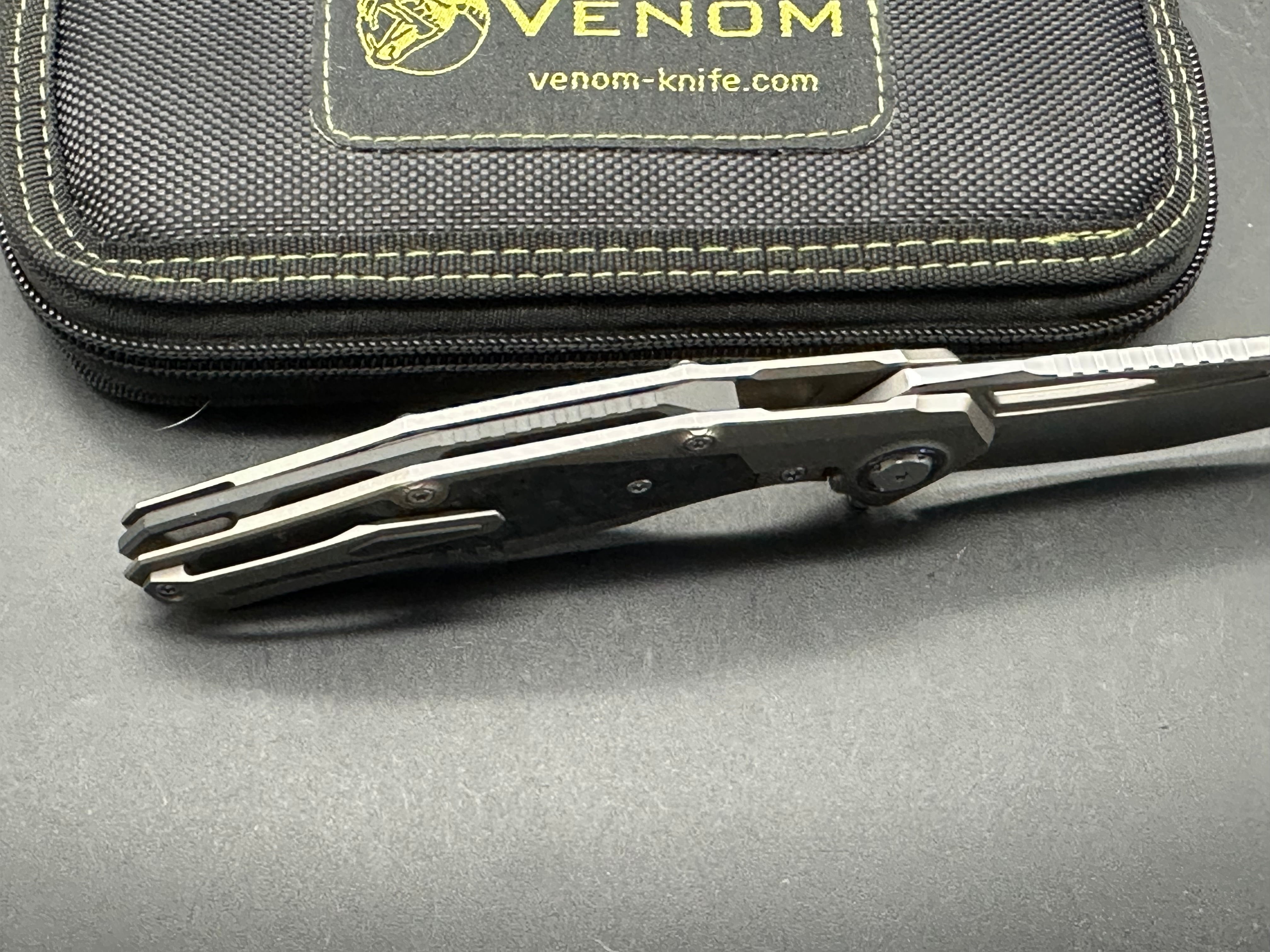 Venom + Kevin John - Maverick/Grey Milled Ti Handle + Carbon Fiber Inlays & Timascus Pivot Collar