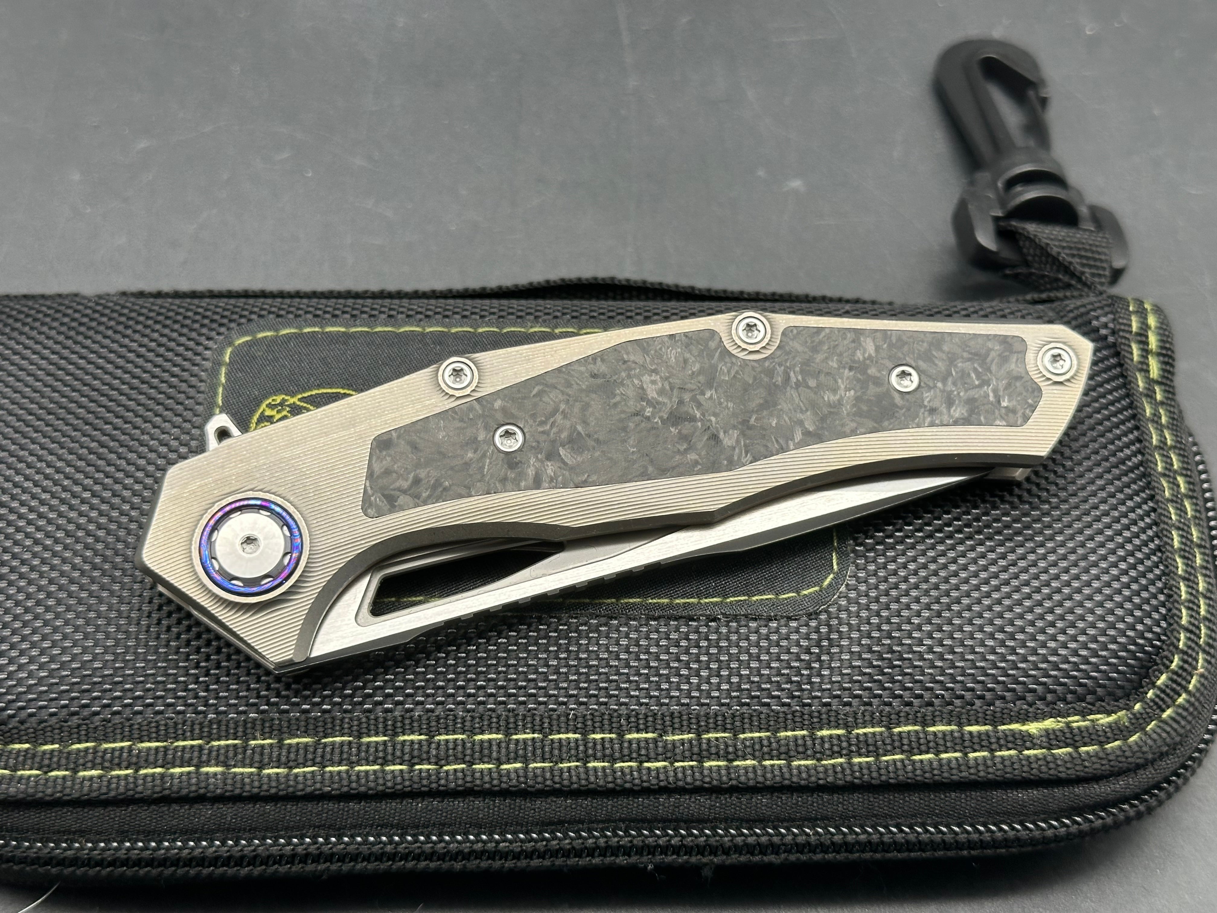 Venom + Kevin John - Maverick/Grey Milled Ti Handle + Carbon Fiber Inlays & Timascus Pivot Collar