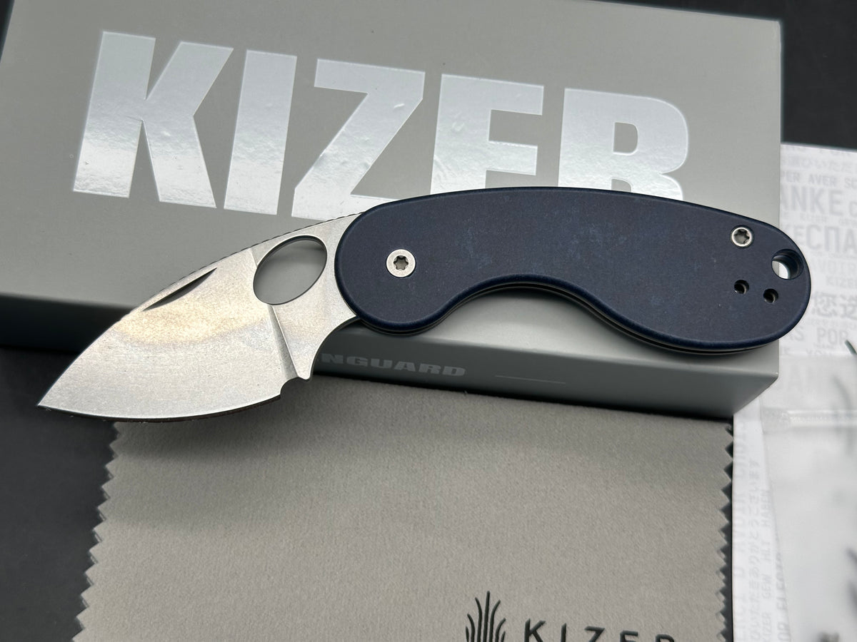 Kizer Microbe Slip Joint Blue Richlite scales 14C28N blade