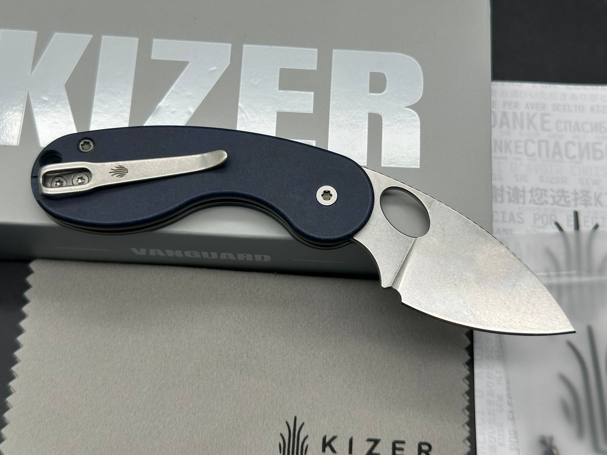 Kizer Microbe Slip Joint Blue Richlite scales 14C28N blade