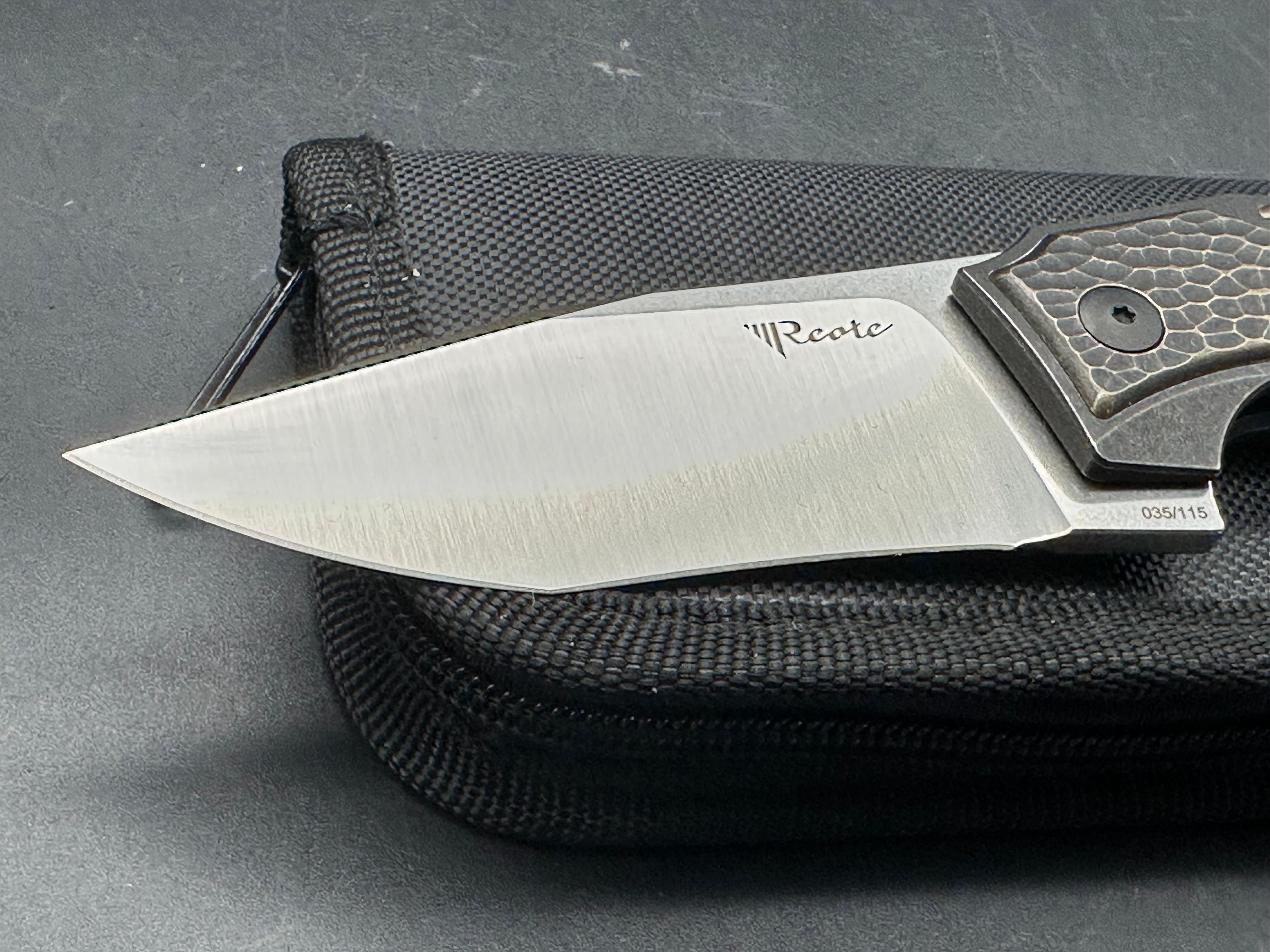 Reate Knives + Tashi Bharucha - T3500/Bronze Ti Frame + Texture Brass Inlays