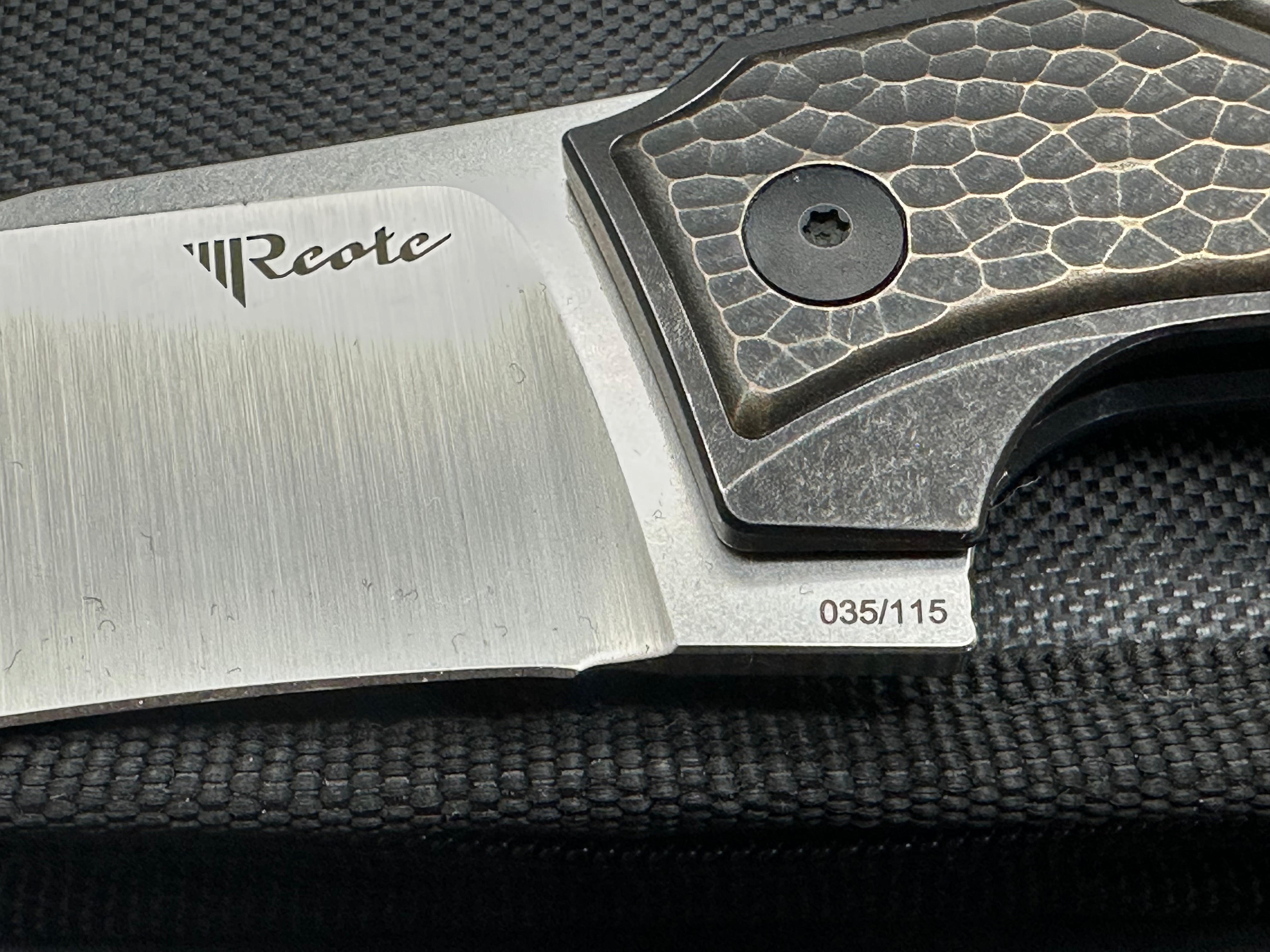 Reate Knives + Tashi Bharucha - T3500/Bronze Ti Frame + Texture Brass Inlays