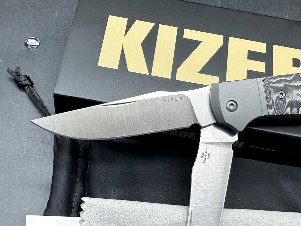 Kizer Trestle 2 bladed slip joint knife Vortex micarta/aluminum handle and BD1N blades