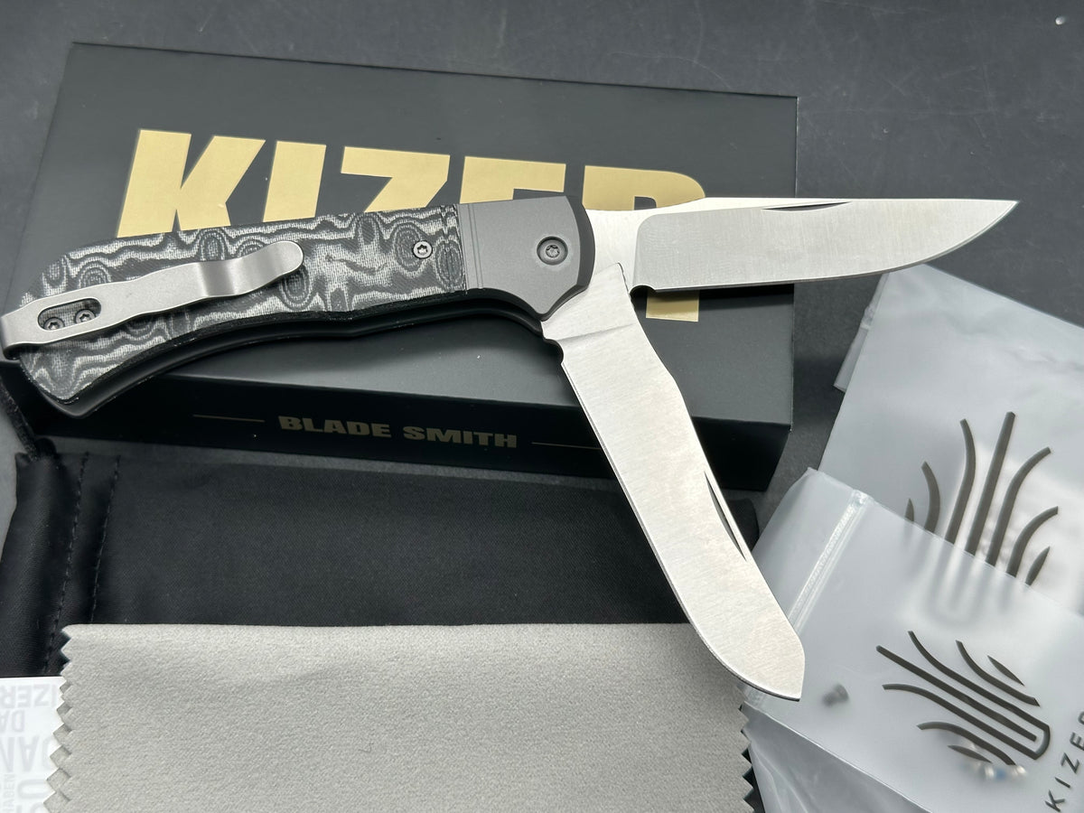 Kizer Trestle 2 bladed slip joint knife Vortex micarta/aluminum handle and BD1N blades