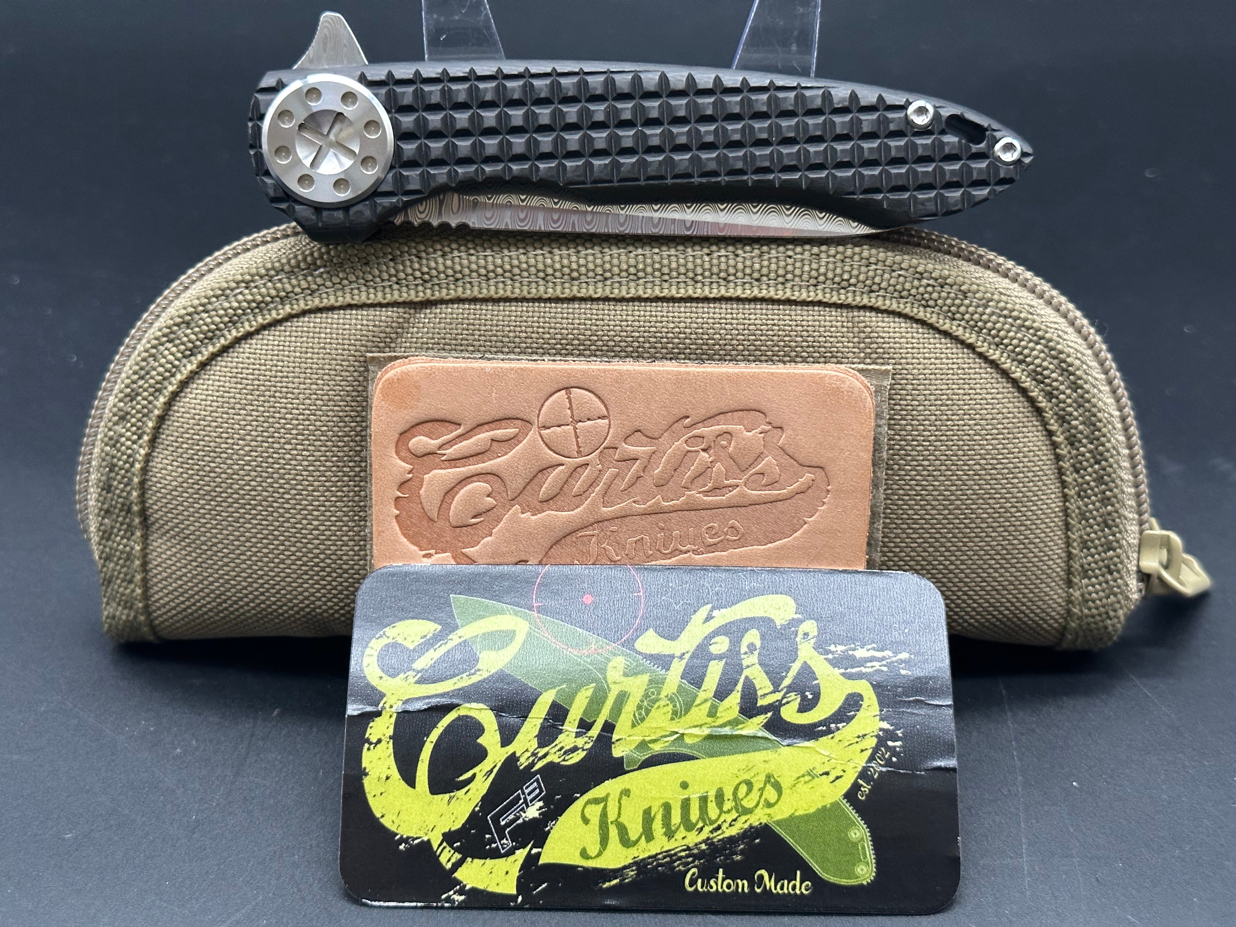 Curtiss Custom Knives- Cruze Damascus+frag patterned handle