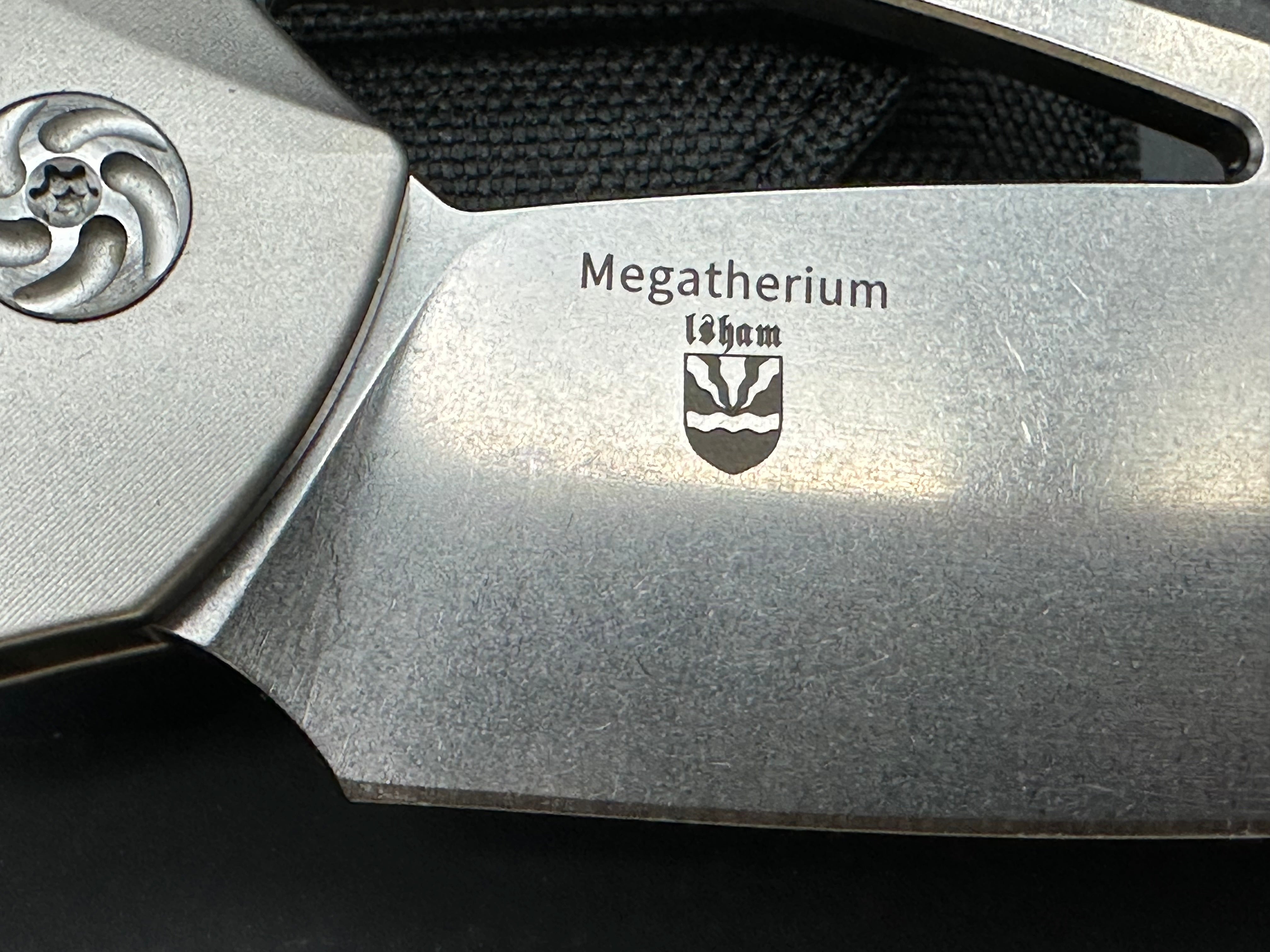 Kizer Megatherium Elijah Isham design 3.625 flat grind, stonewash CPM-S35VN Wharncliffe blade Carbon fiber and titanium handle. Titanium clip