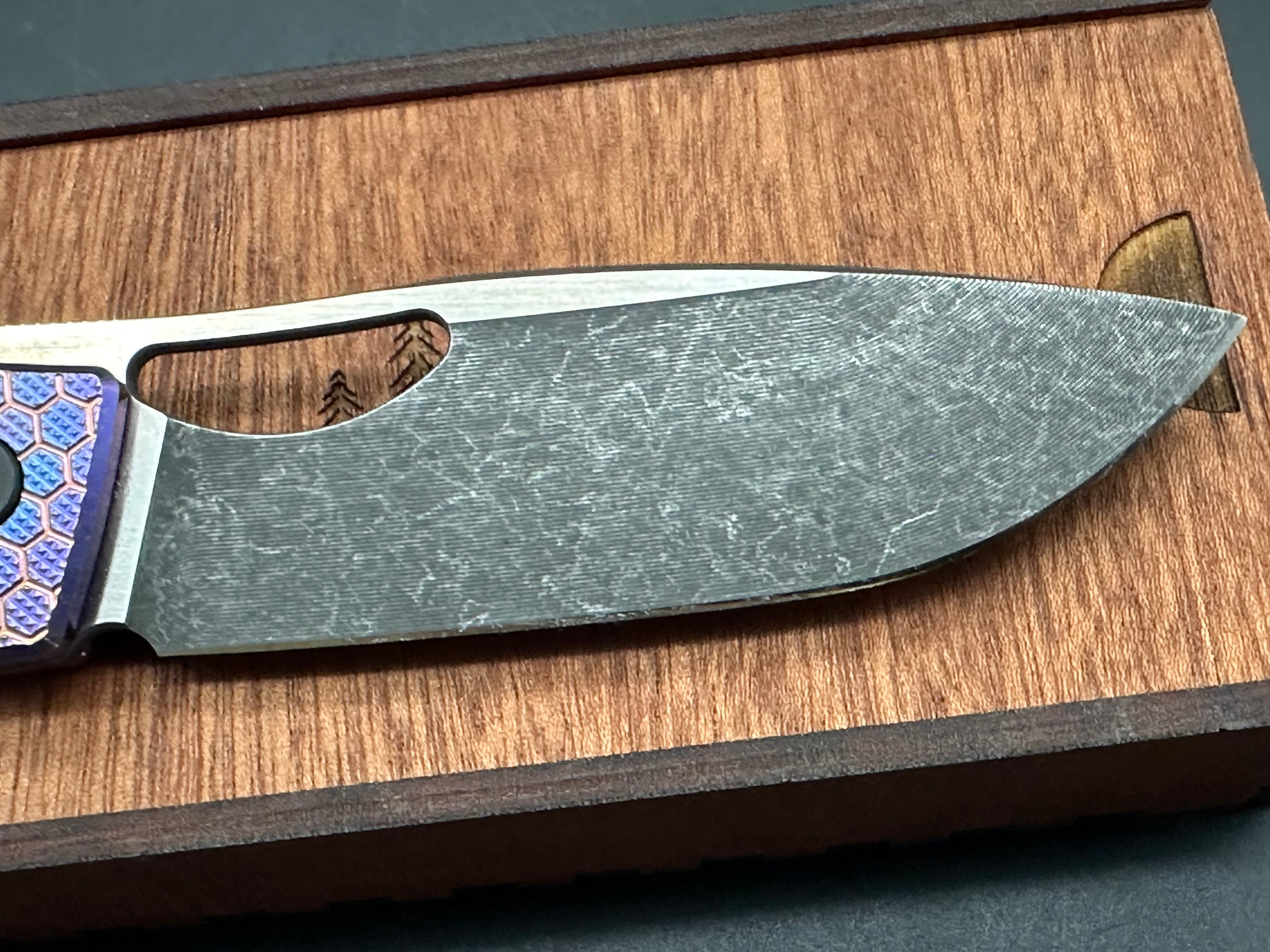 Rob Johnson Cedar 76V Purple titanium handle and rose gold hardware M390 acid washed blade