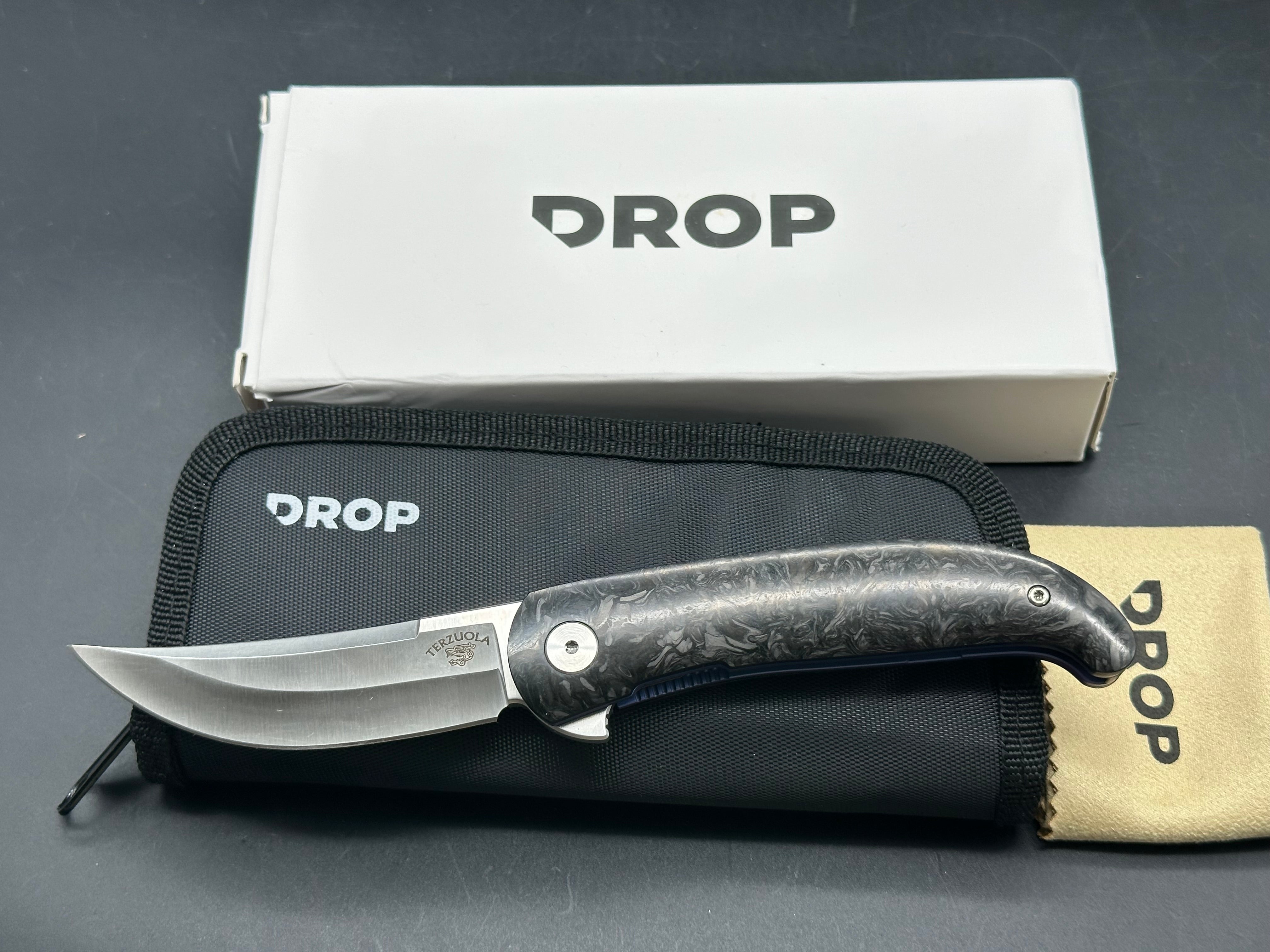 Drop Terzuola design Cyrus Persian: Bob Terzuola design. 3.25 inch multi-ground, satin, persian design CPM-S35VN blade