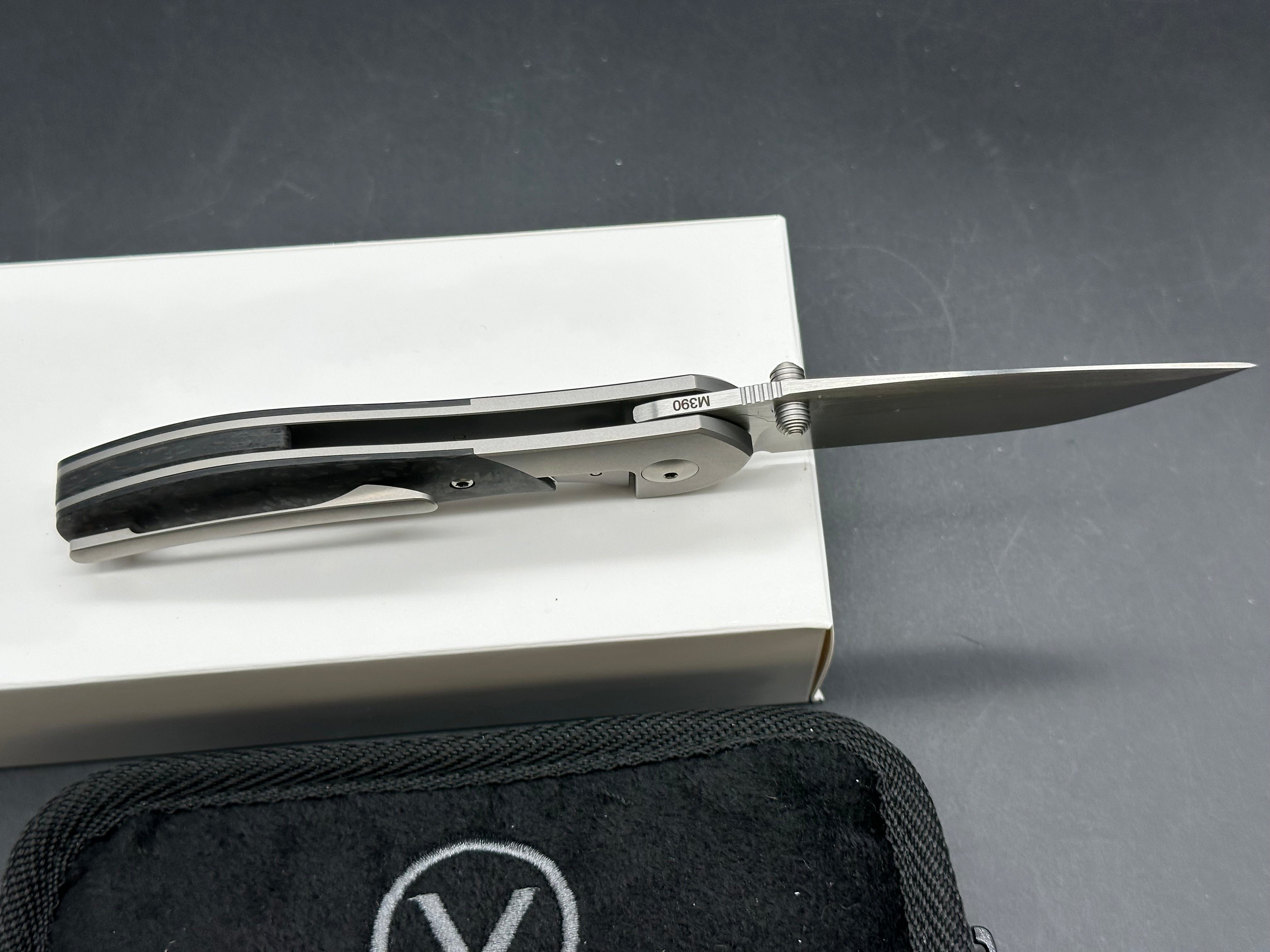 CMF Metalworks Print Production: 3.25 inch clip point, recurve, hand rubbed, satin Bohler M390 blade