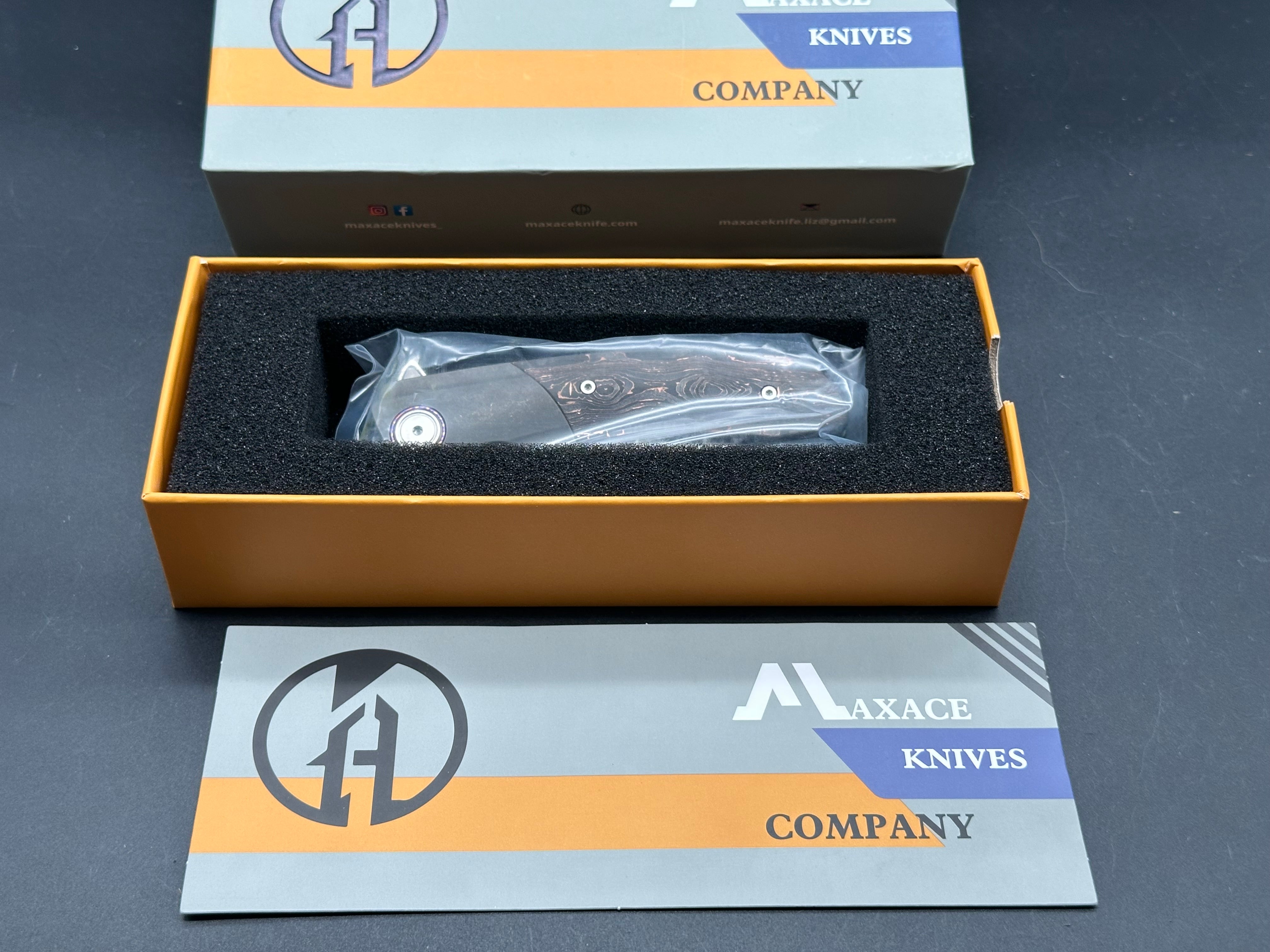 Maxace + Midnight Cat - Mamba/Grey Stonewash Ti + Marble Carbon Inlays + Timascus Backspacer & Pocket Clip