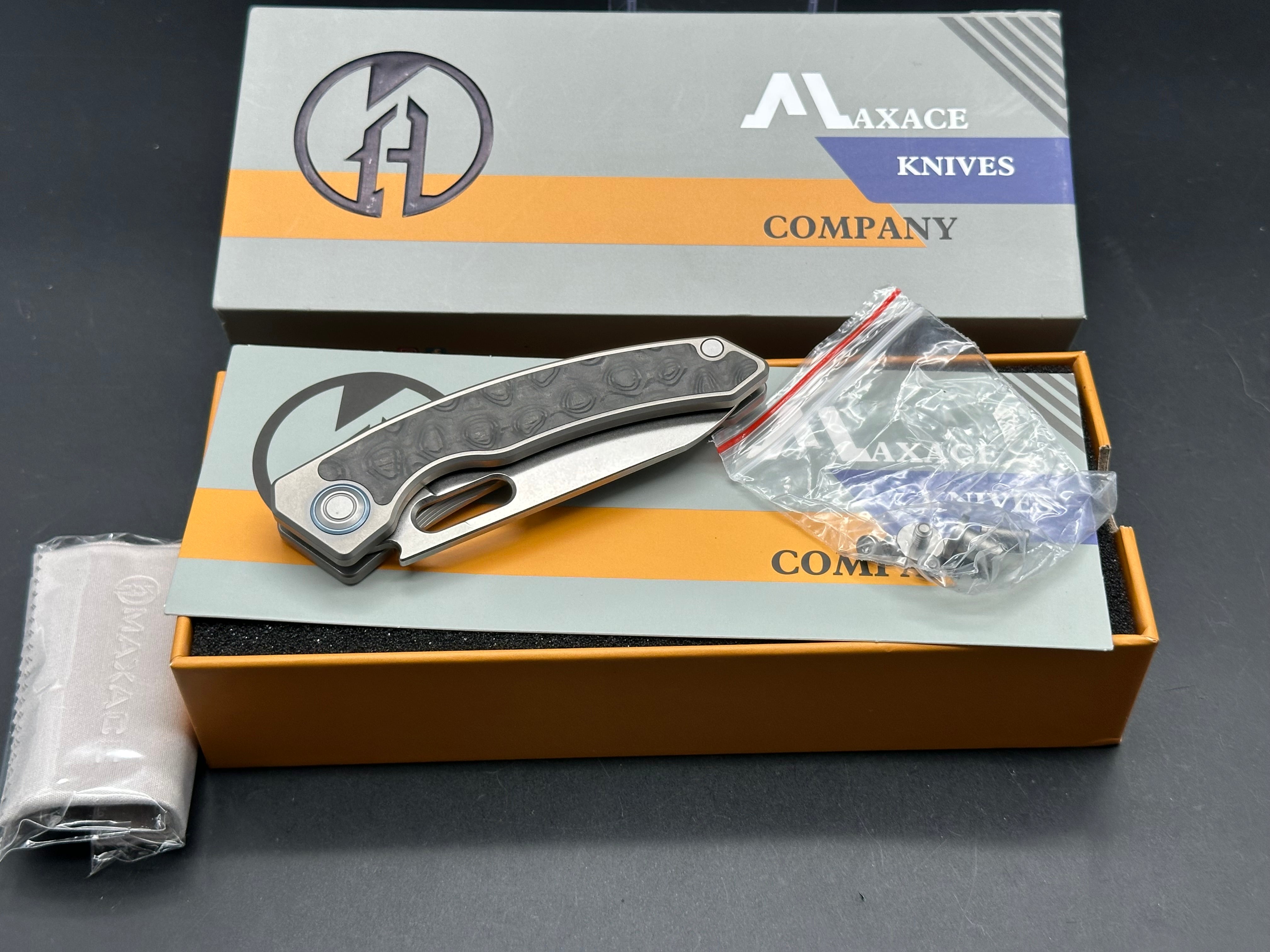 Maxace + Midnight Cat - Black Mirror/Grey-Silver Ti Frame + Swirl Carbon Fiber Inlay