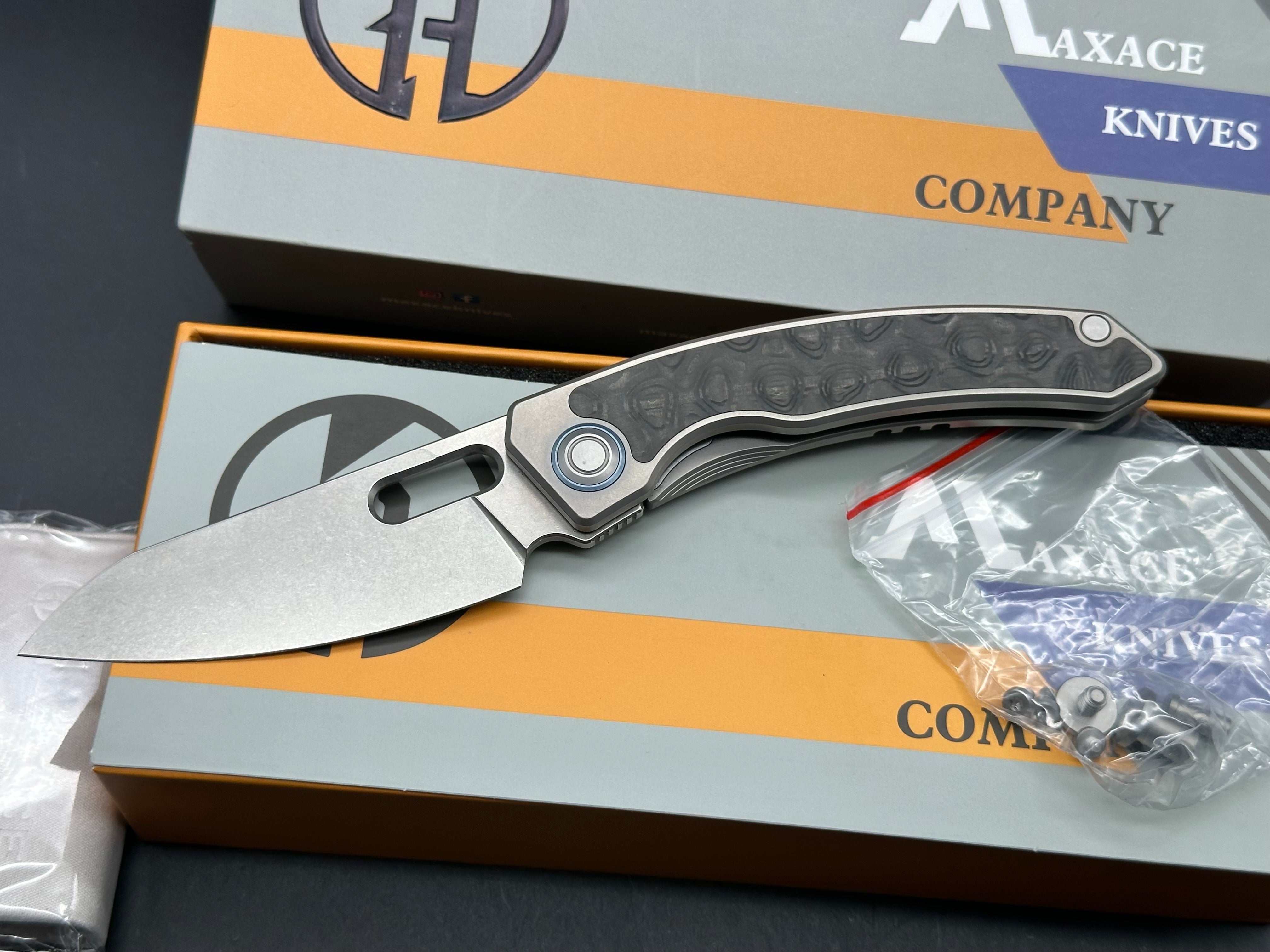 Maxace + Midnight Cat - Black Mirror/Grey-Silver Ti Frame + Swirl Carbon Fiber Inlay