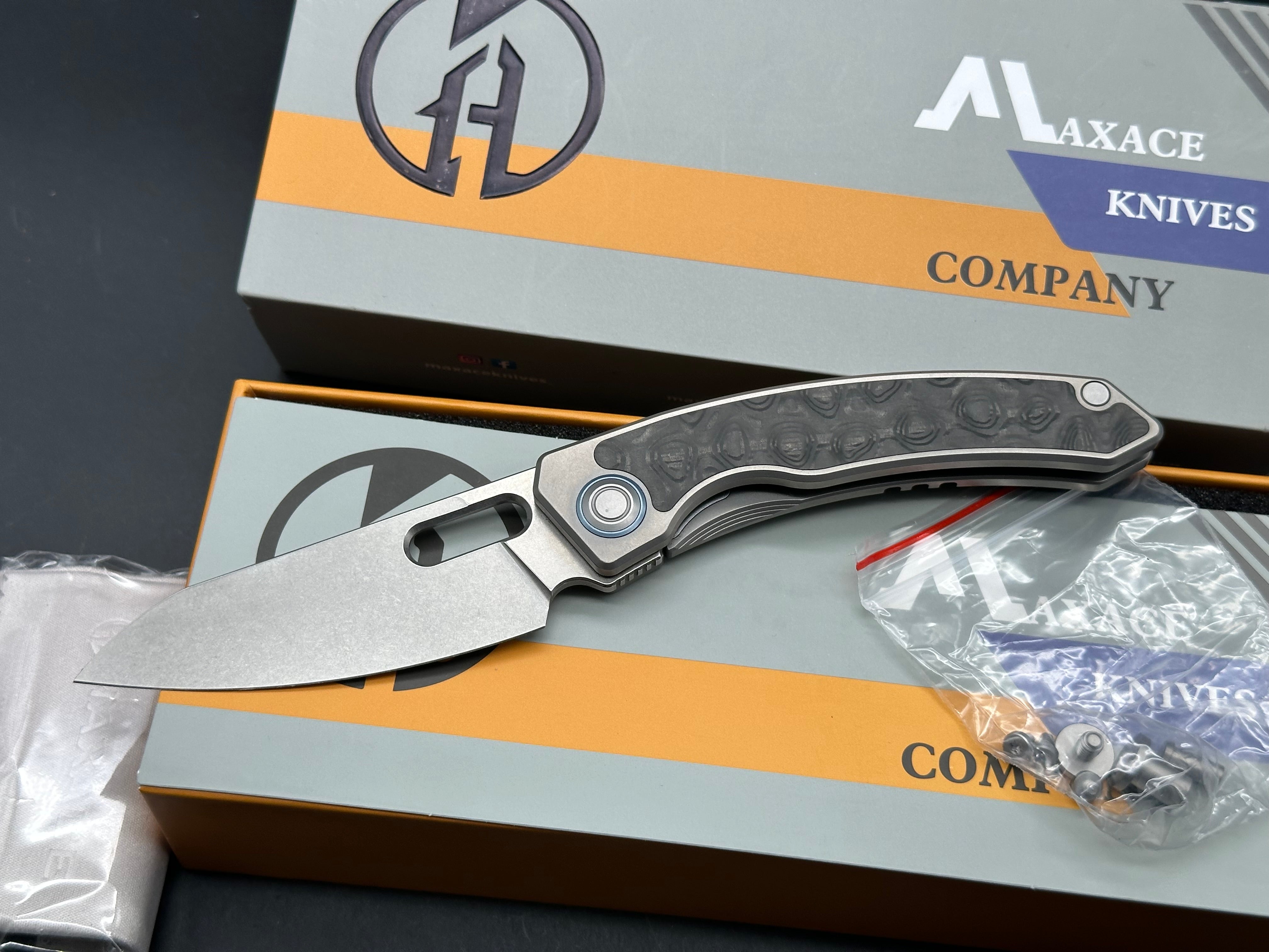 Maxace + Midnight Cat - Black Mirror/Grey-Silver Ti Frame + Swirl Carbon Fiber Inlay