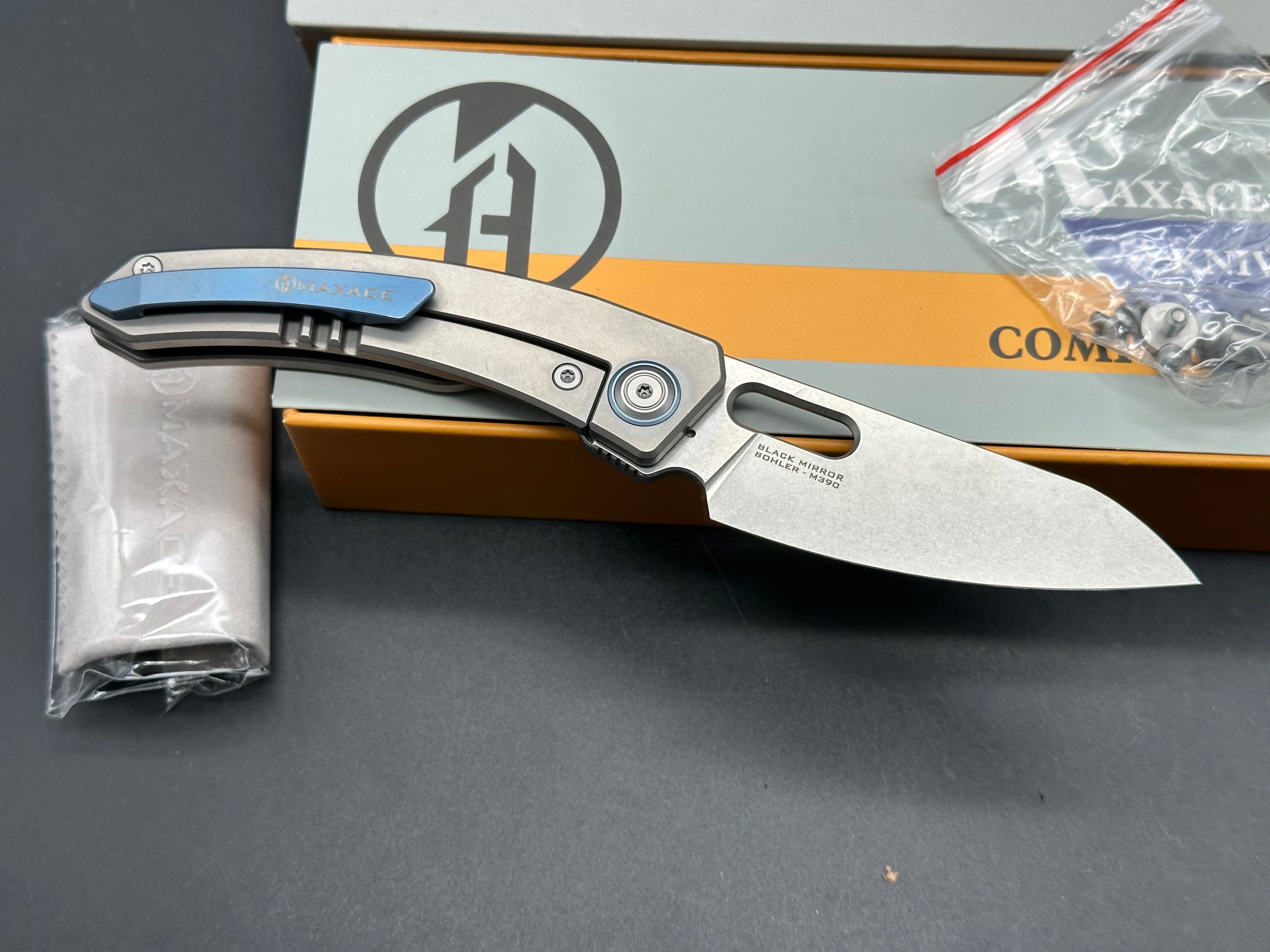 Maxace + Midnight Cat - Black Mirror/Grey-Silver Ti Frame + Swirl Carbon Fiber Inlay