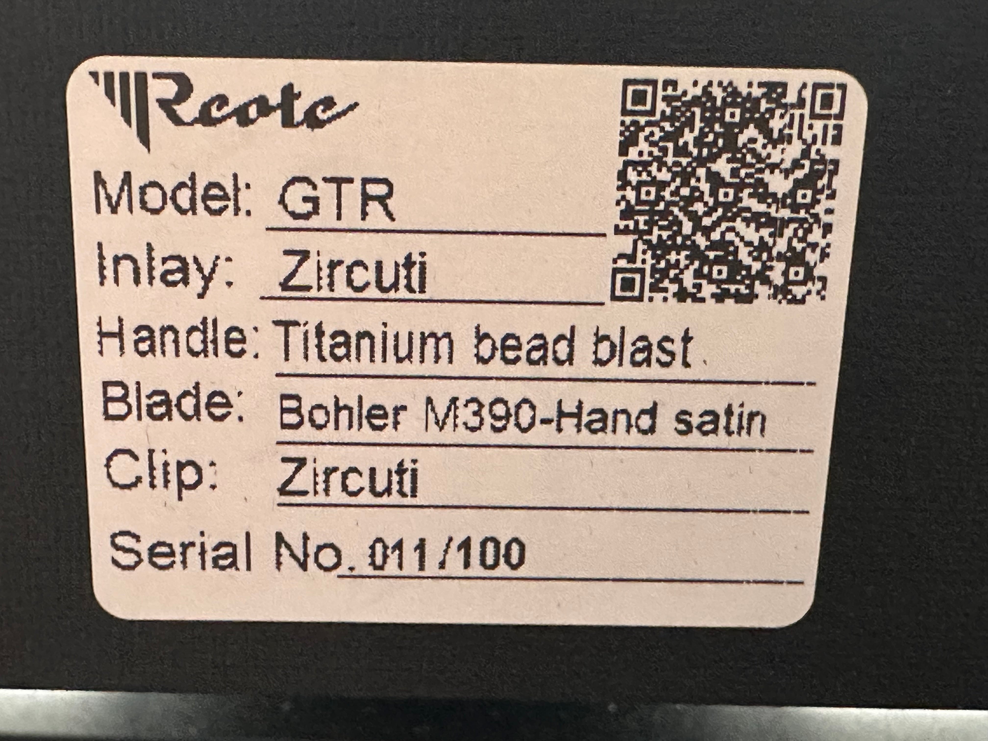 Reate Knives + Alvin Lee - GTR/Grey Milled Integral Ti Handle w/ Zircoti Inlays & Blue Ano Accents