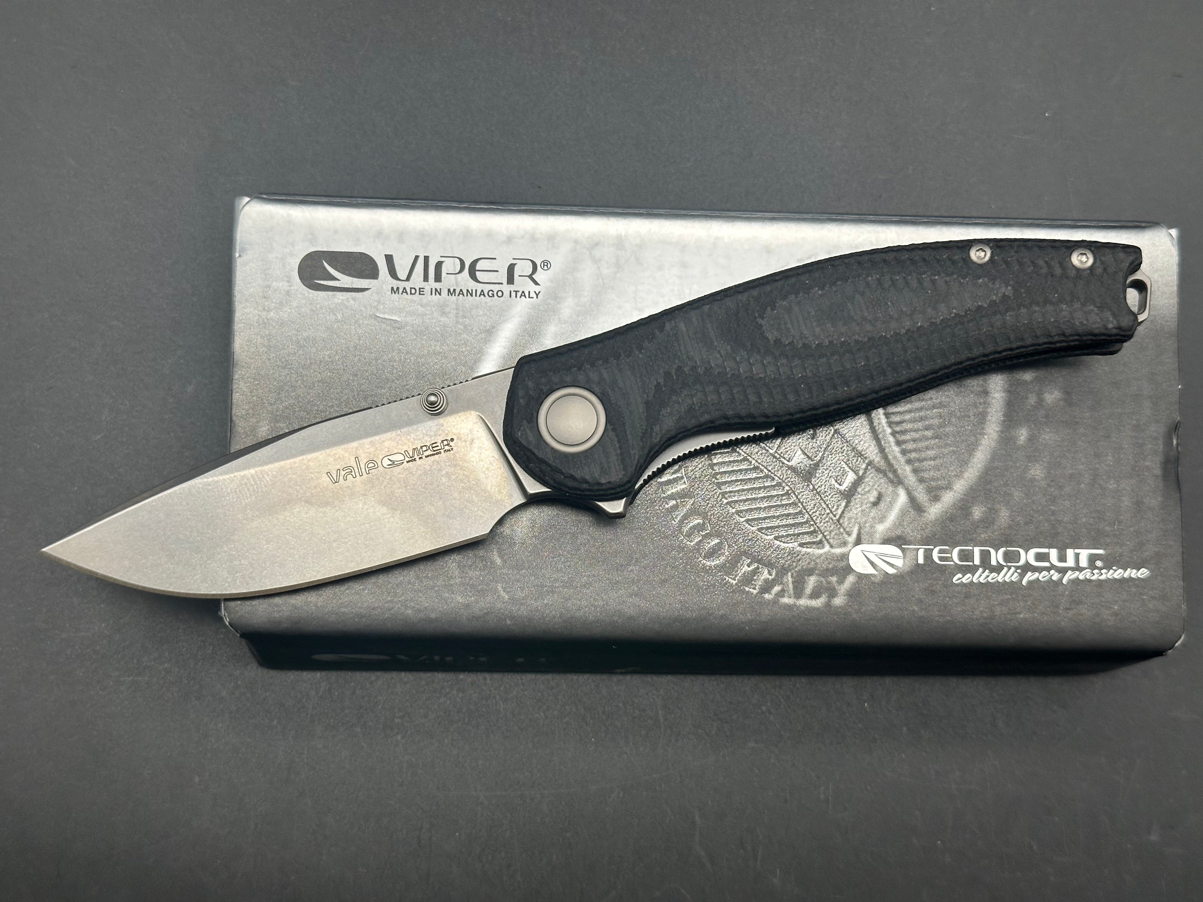 Viper Knives Vale MagnaCut Liner Lock Knife Black SureTouch (3" Stonewash)
