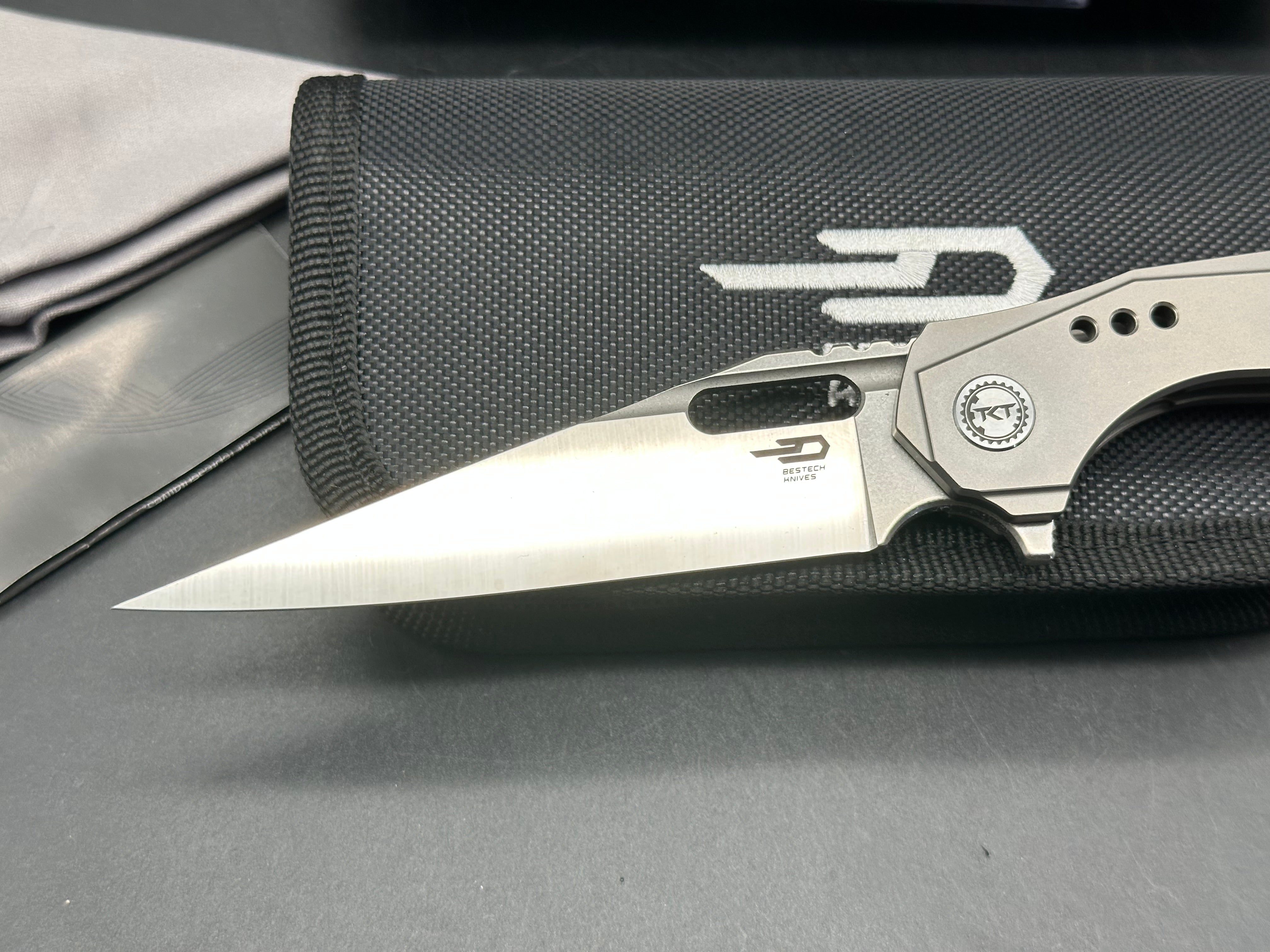 Bestech + TKT - Malware/Gray Titanium Handle + Custom "Lightning Ano" Backspacer & Clip