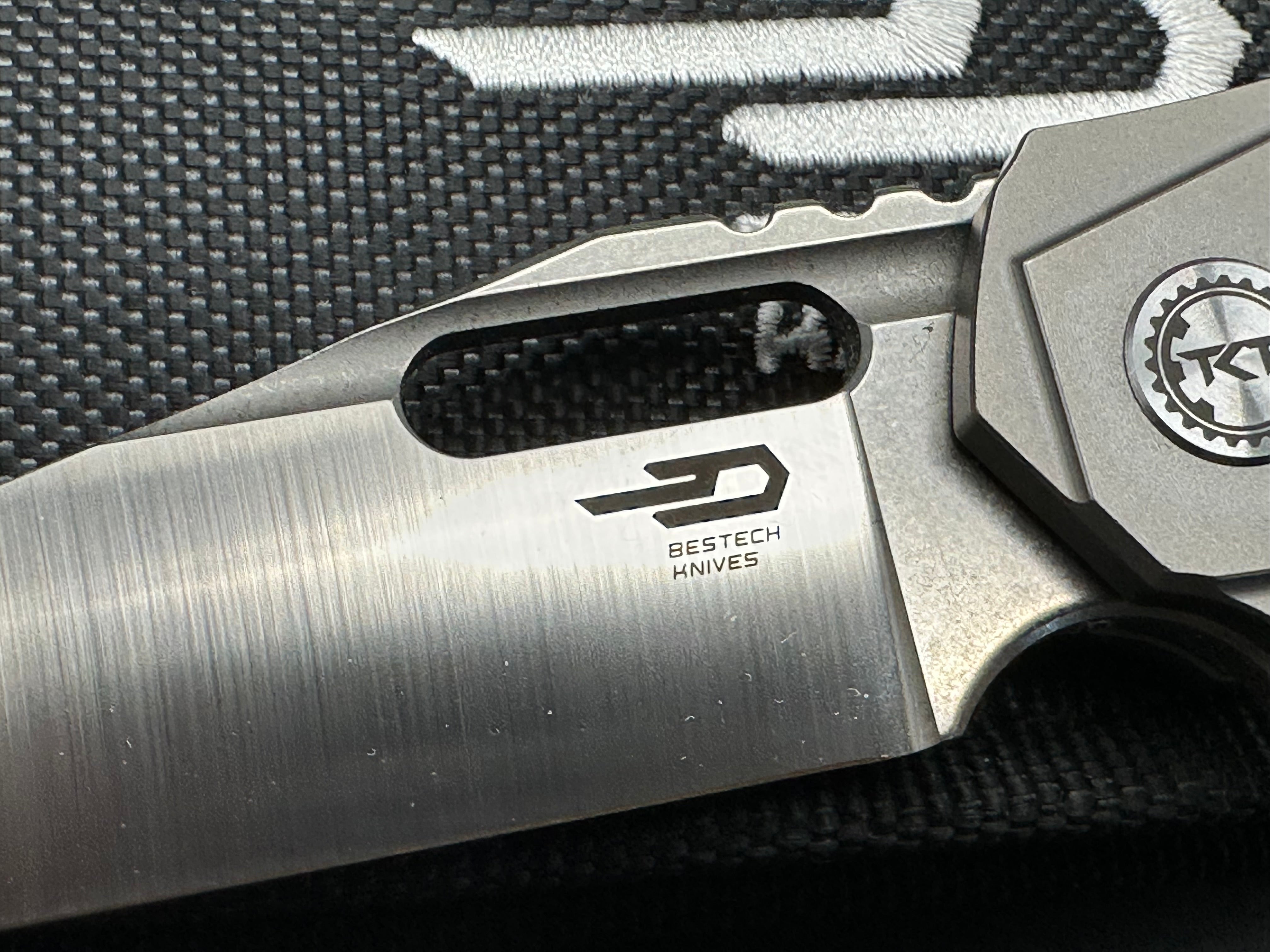 Bestech + TKT - Malware/Gray Titanium Handle + Custom "Lightning Ano" Backspacer & Clip