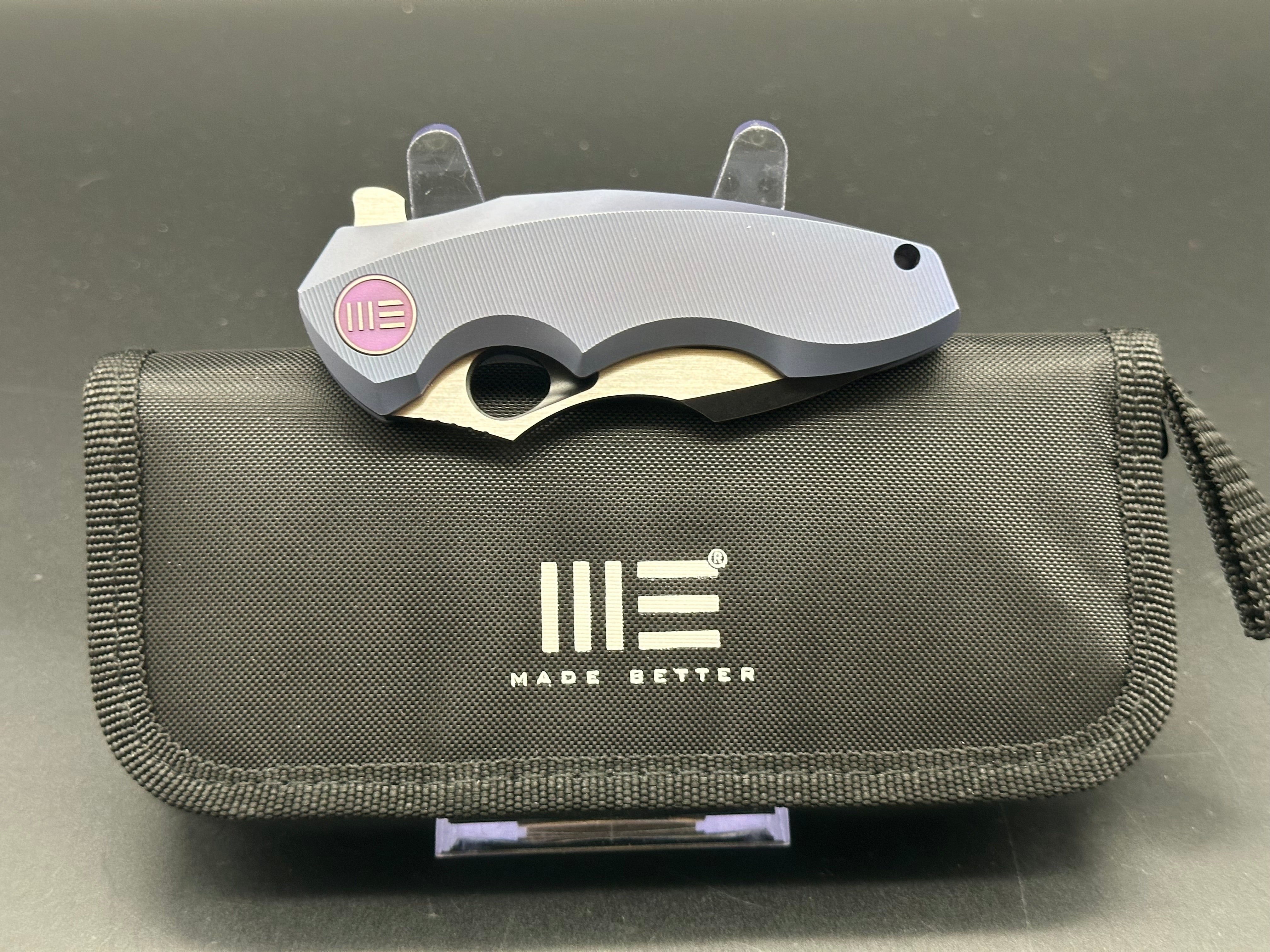 WE Knife Co. 605B Frame Lock Knife Blue Titanium (3" Black, Satin)