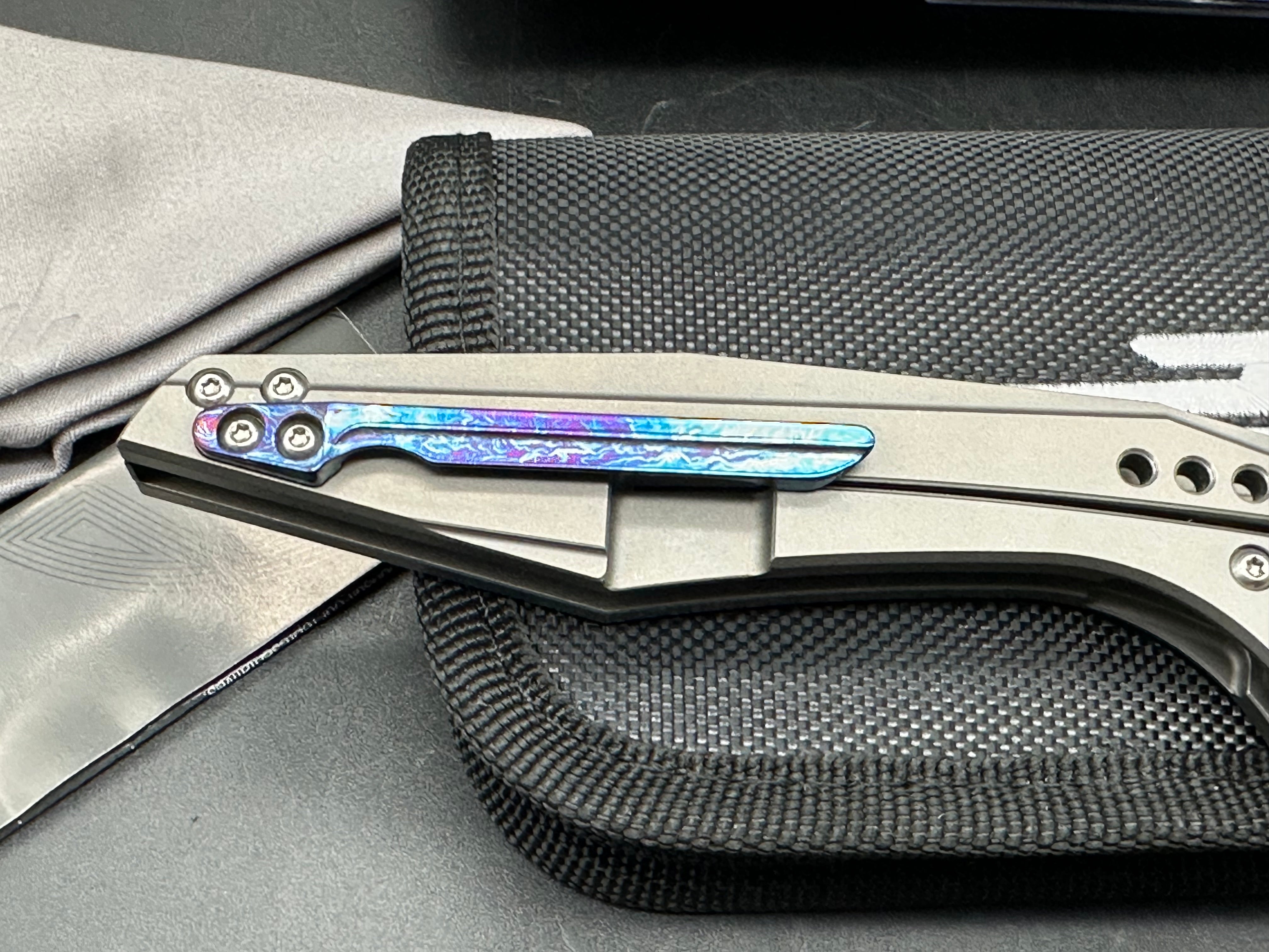 Bestech + TKT - Malware/Gray Titanium Handle + Custom "Lightning Ano" Backspacer & Clip