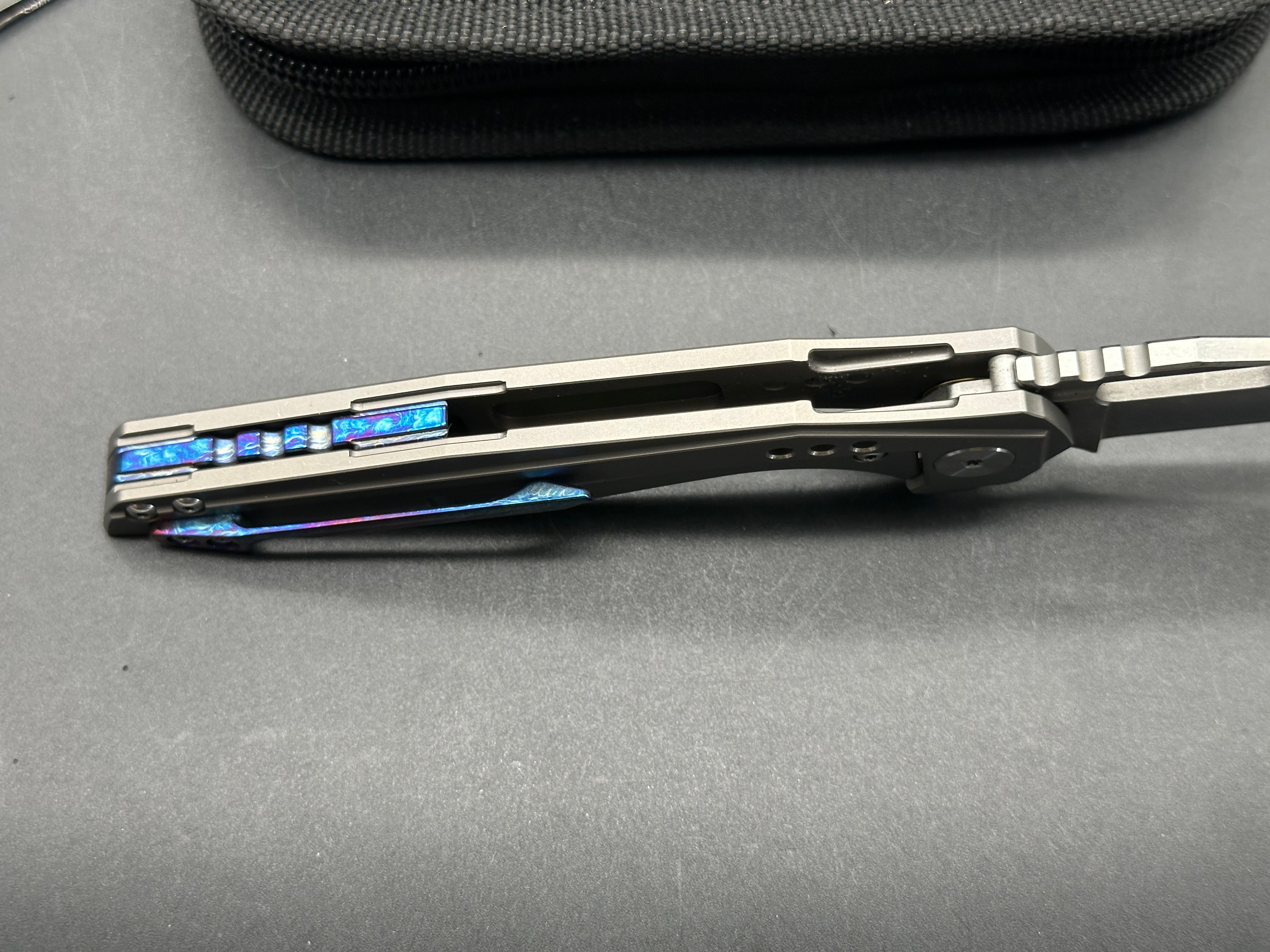 Bestech + TKT - Malware/Gray Titanium Handle + Custom "Lightning Ano" Backspacer & Clip