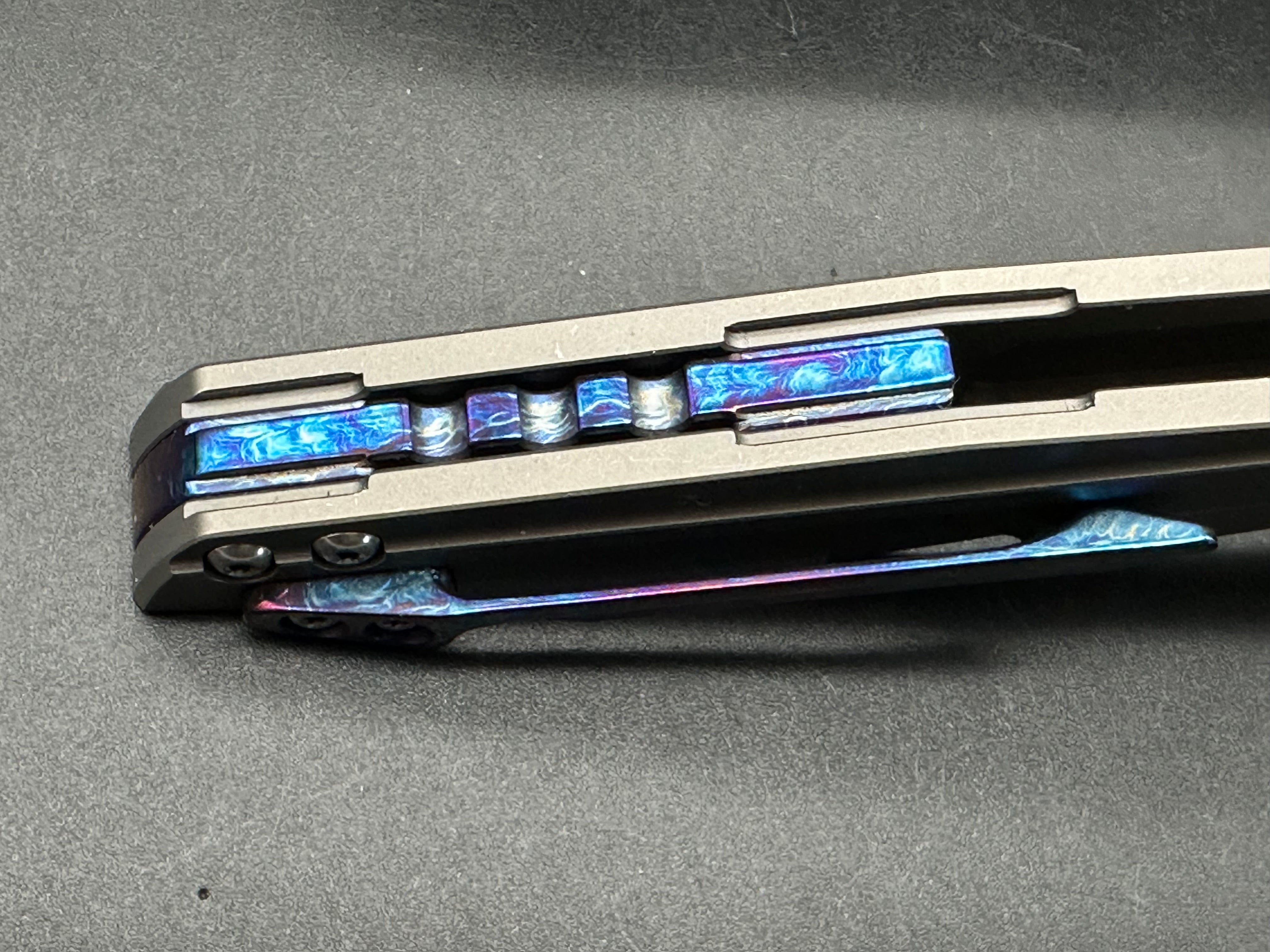 Bestech + TKT - Malware/Gray Titanium Handle + Custom "Lightning Ano" Backspacer & Clip