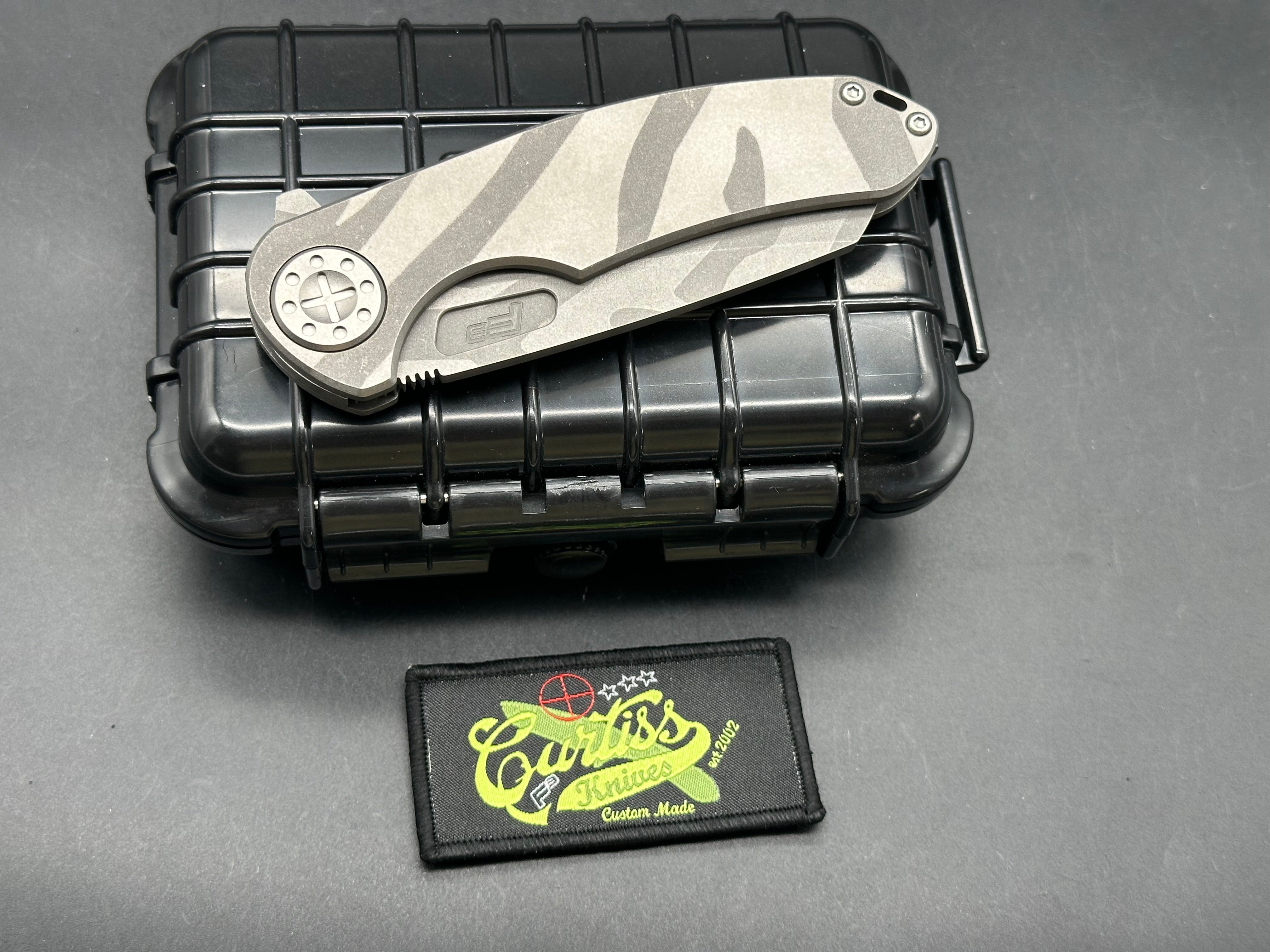 Curtiss Custom Knives Large F3 Wharncliffe Camo Blasted. Magnacut blade