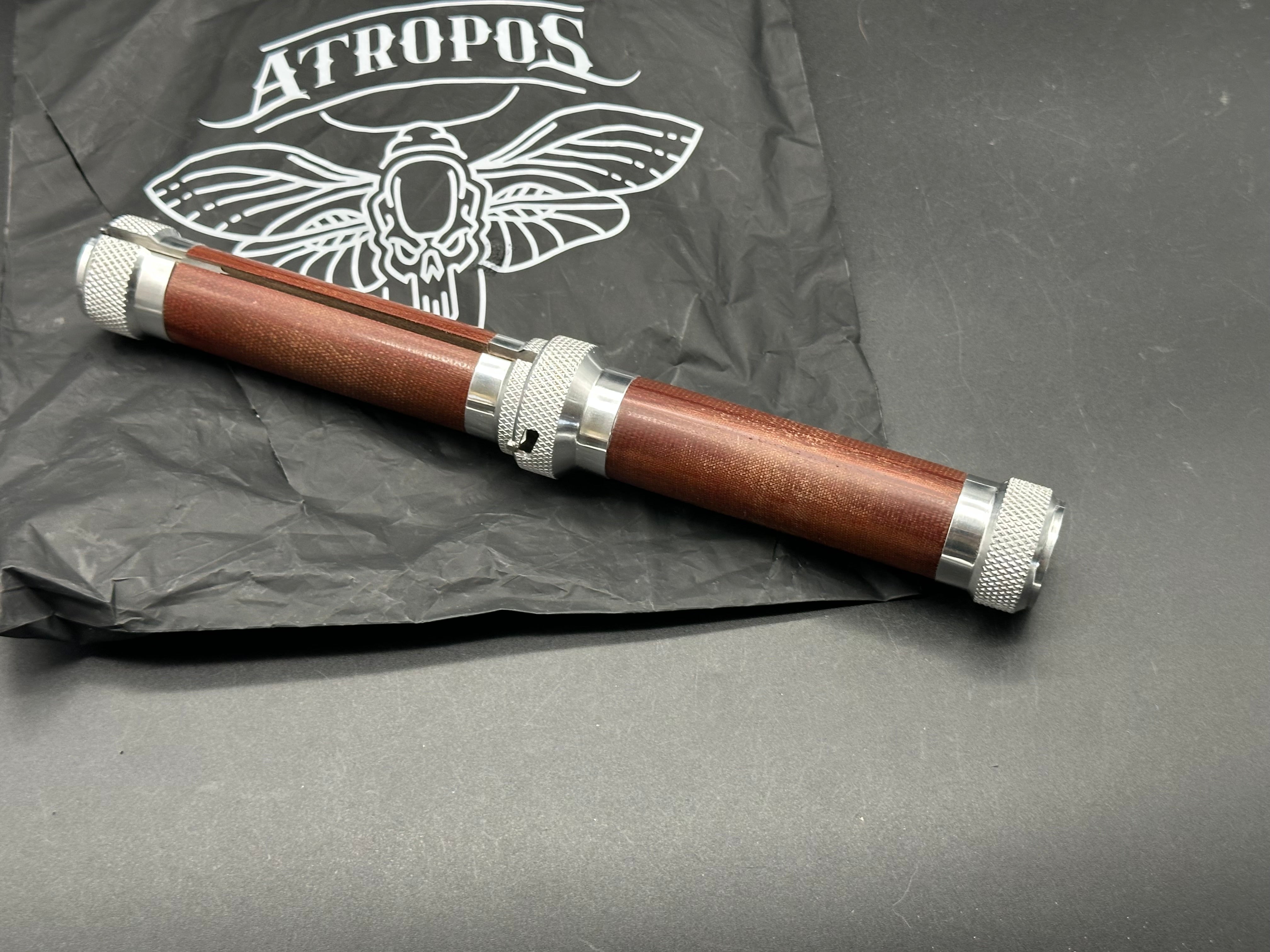 Atropos Knife - Fortel "Fisherman"/Aluminum Screw Latch Bolsters & Wood + Russian Micarta Handles
