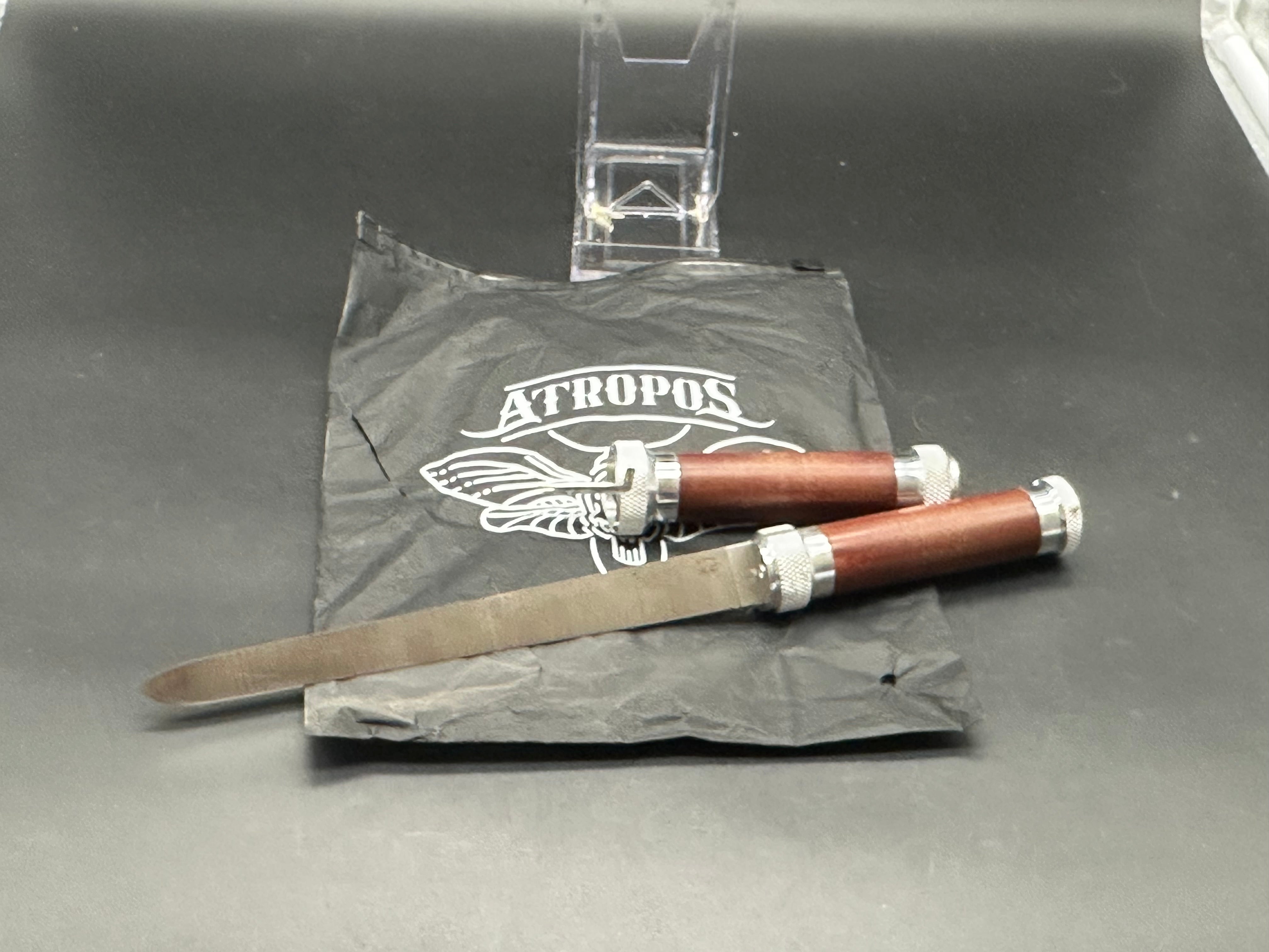 Atropos Knife - Fortel "Fisherman"/Aluminum Screw Latch Bolsters & Wood + Russian Micarta Handles