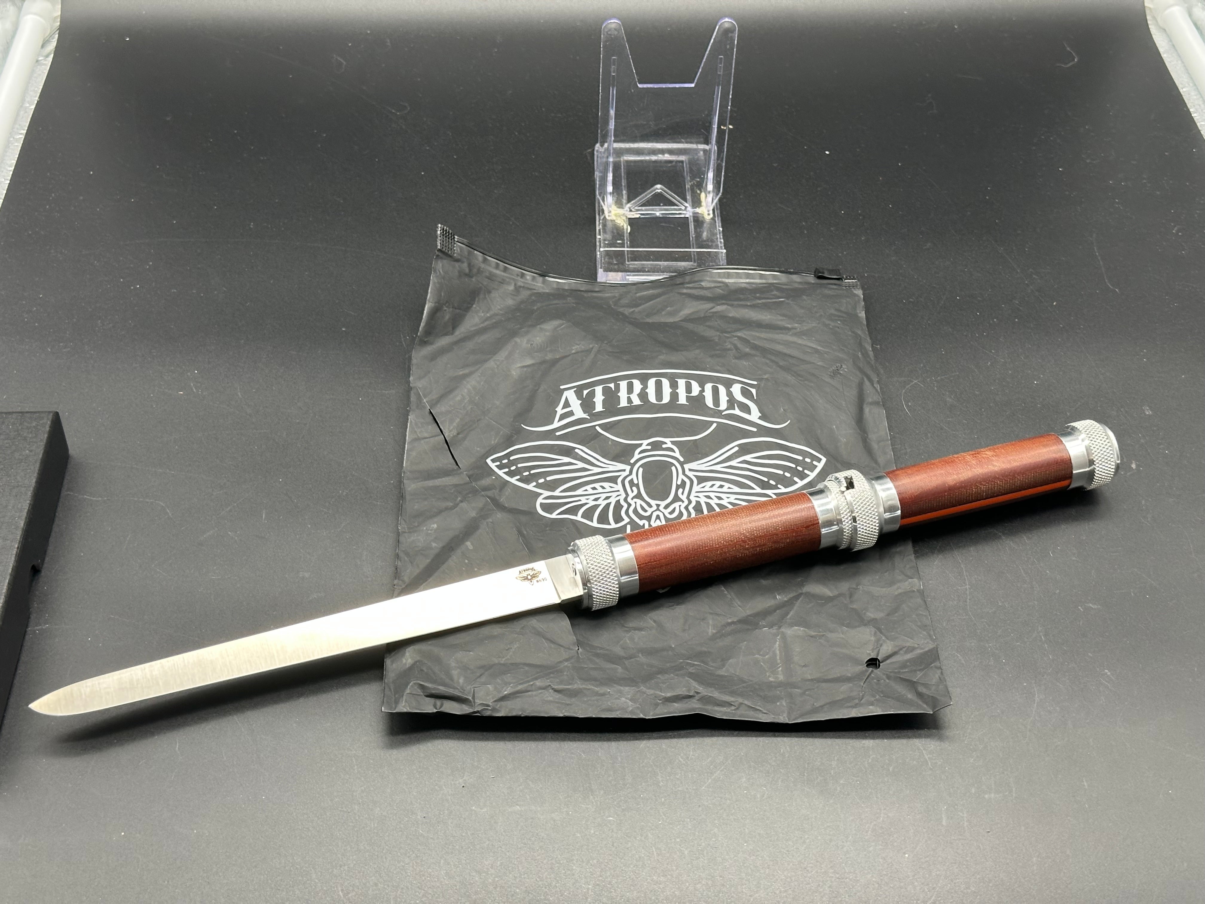 Atropos Knife - Fortel "Fisherman"/Aluminum Screw Latch Bolsters & Wood + Russian Micarta Handles