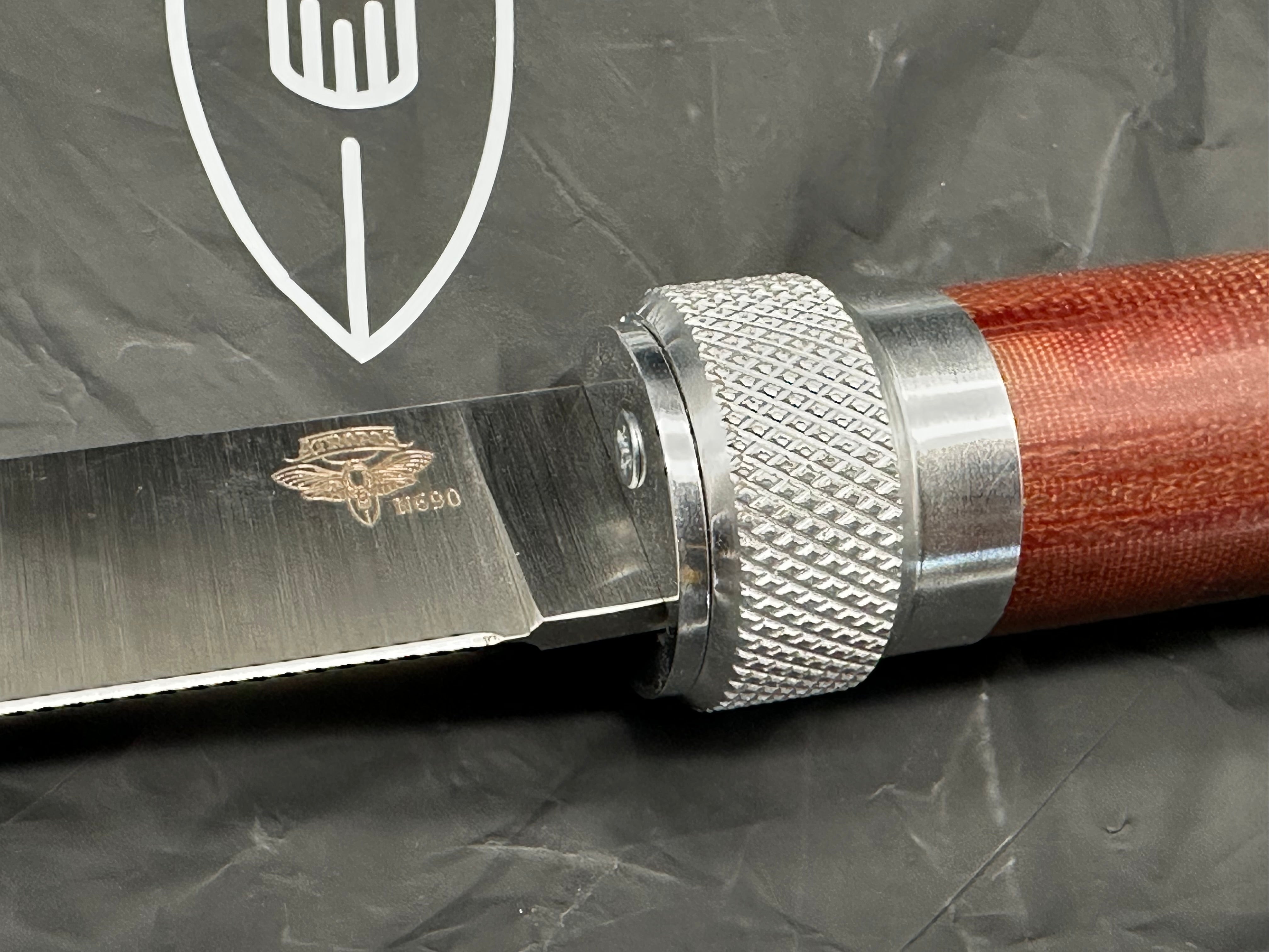 Atropos Knife - Fortel "Fisherman"/Aluminum Screw Latch Bolsters & Wood + Russian Micarta Handles