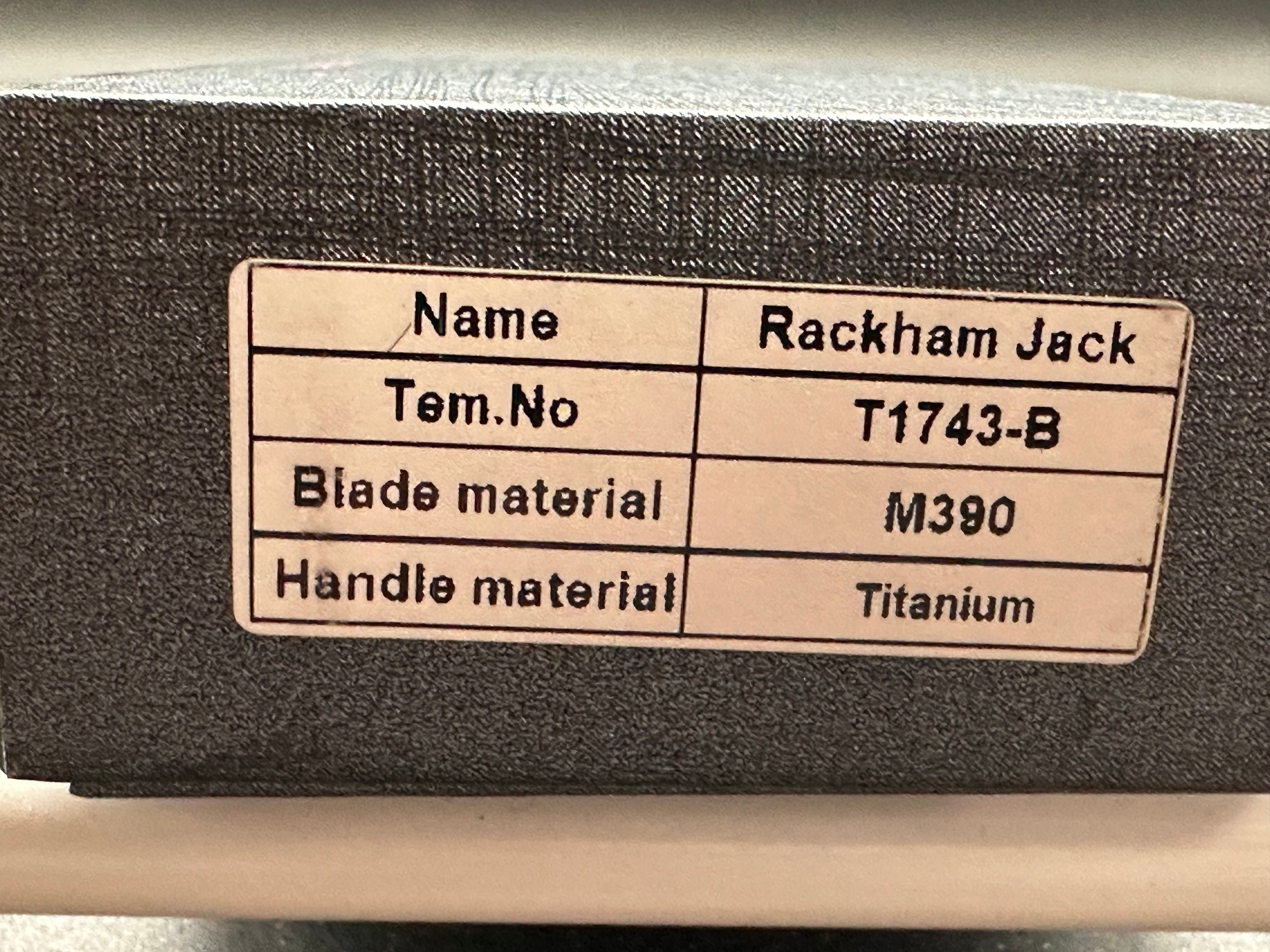 Tuyaknife Rackham Jack: Andy Thiel limited edition design. 3.25 inch drop point Bohler M390 blade. Jigged titanium scales