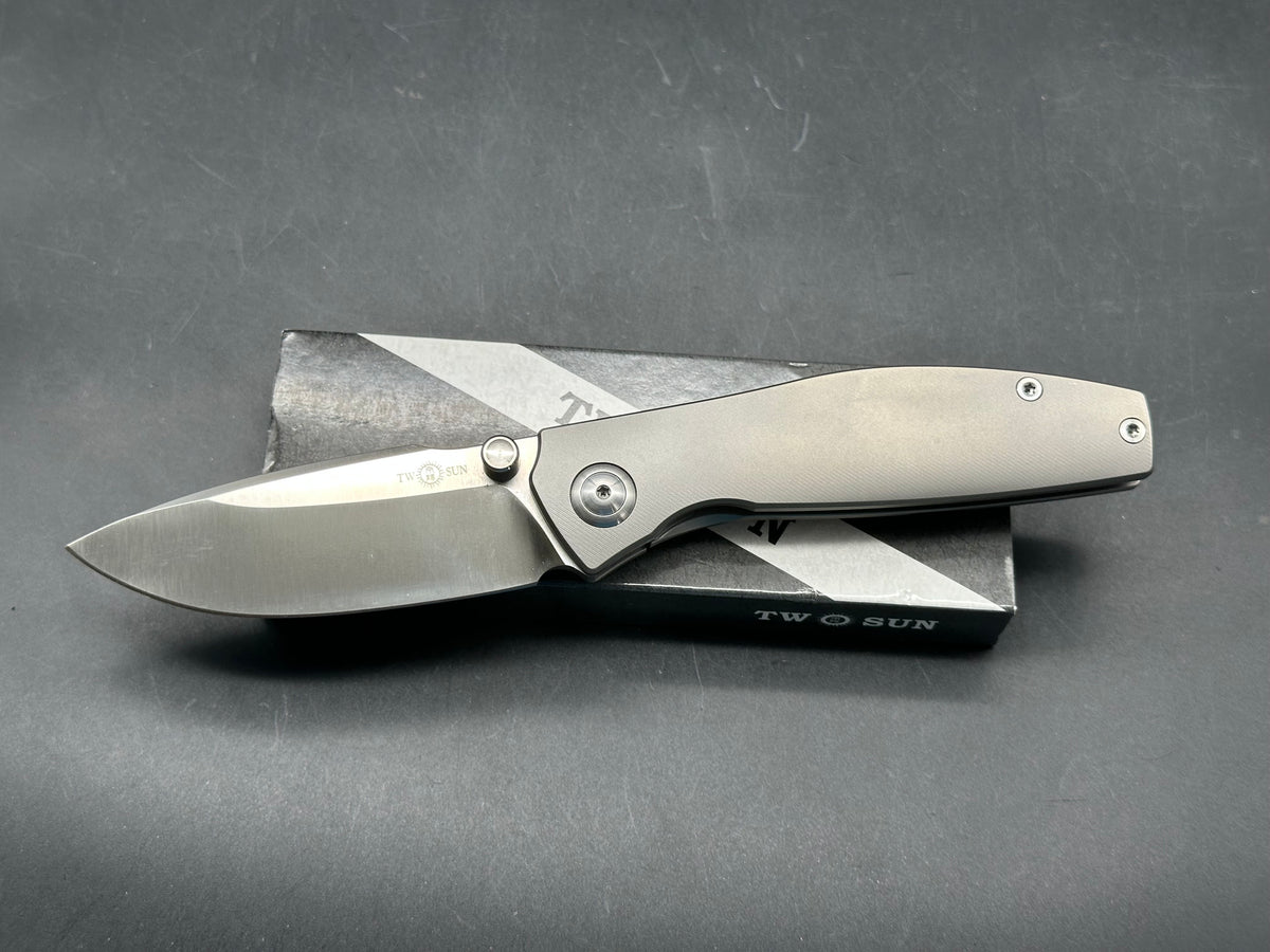 TWOSUN FOLDING KNIFE GRAY TITANIUM HANDLE K110 PLAIN EDGE TS576-K110-GRAY