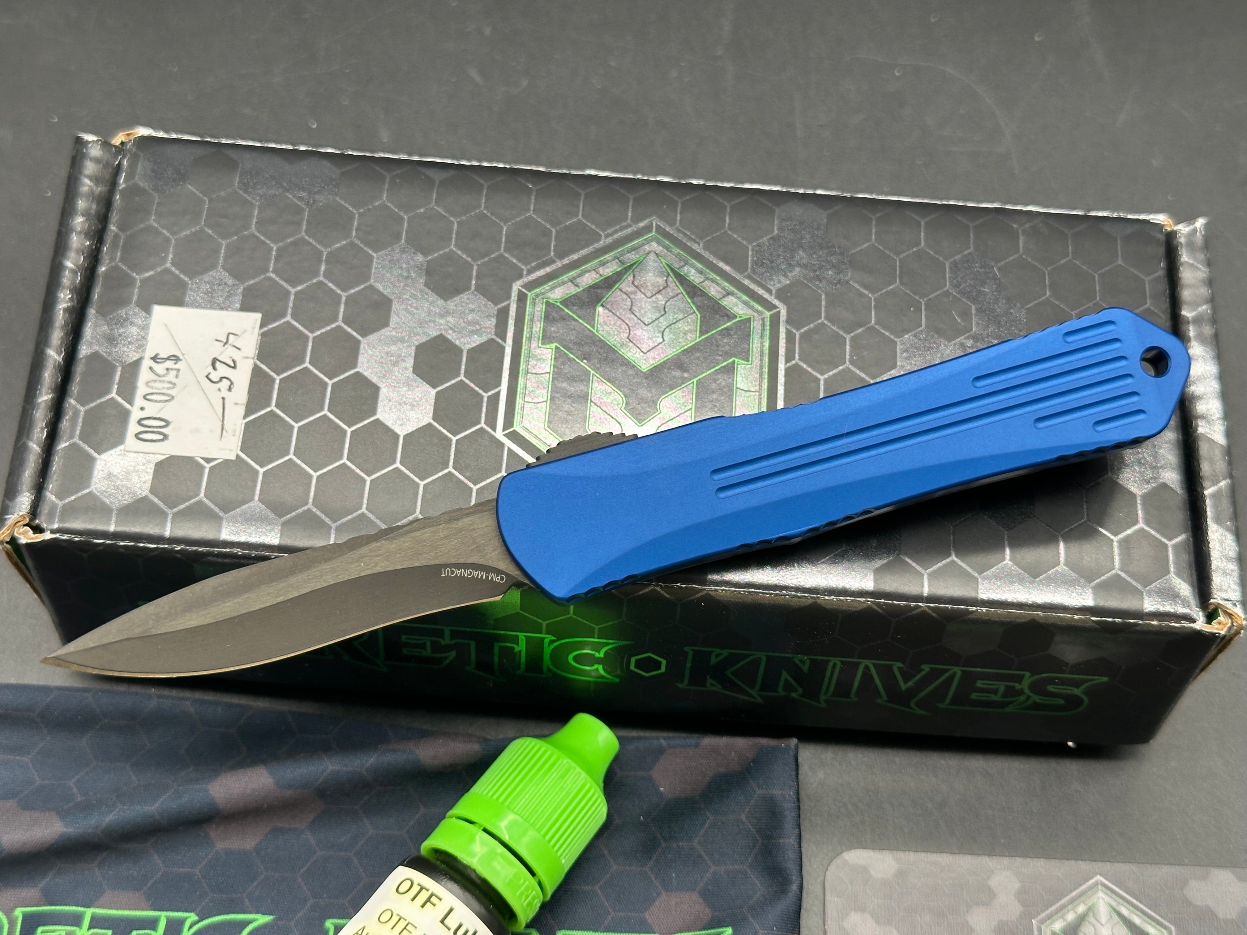 HERETIC MANTICORE-S OTF KNIFE- RECURVE EDGE- BLUE ANO/BLUE CAMO CARBON HANDLE- BLACK DLC BLADE H025-6A-BLU/CF