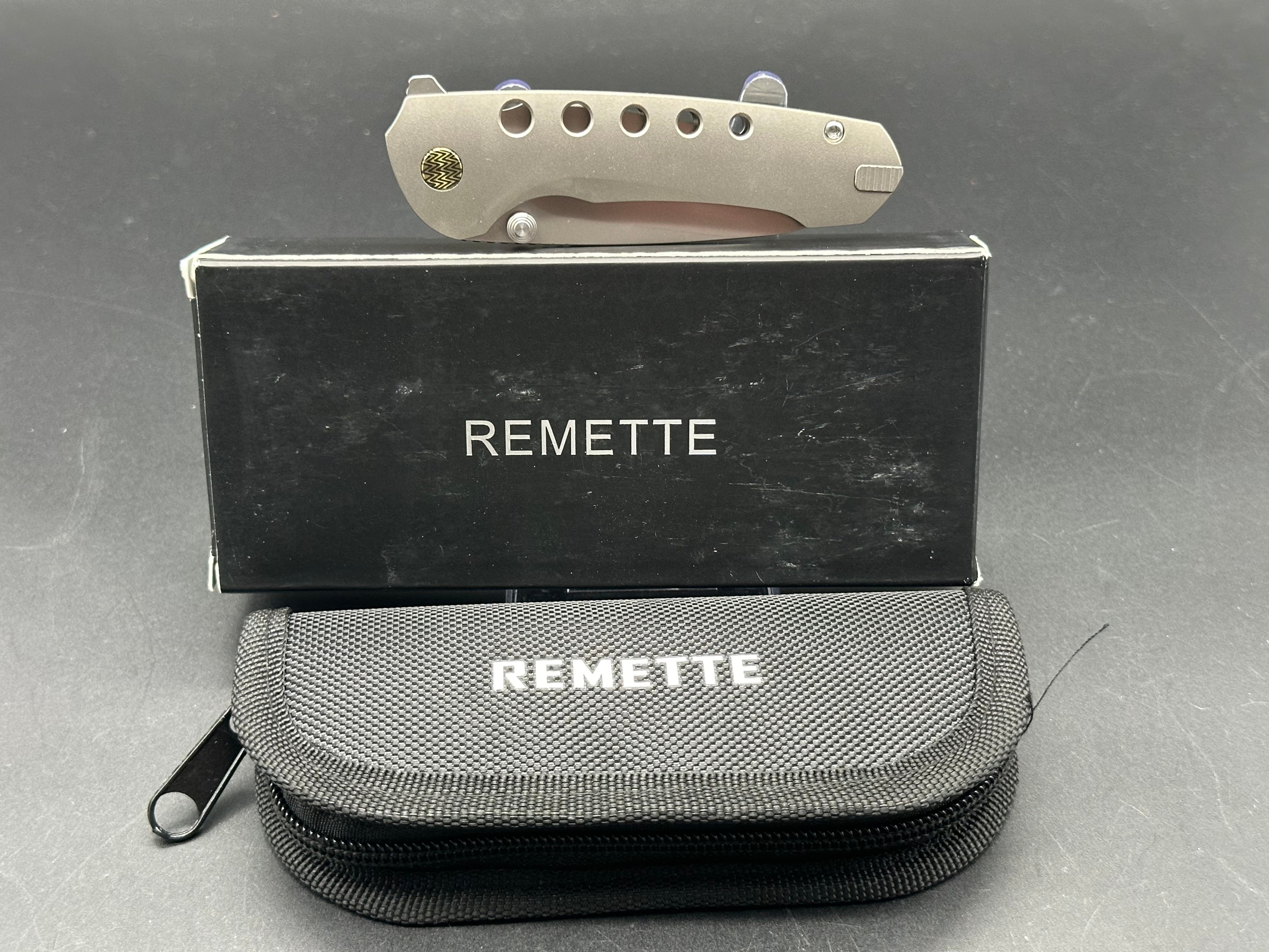 REMETTE BEE POCKET KNIFE ORANGE PEEL TITANIUM HANDLE M390 BLADE STEEL W/TITANIUM TOOTHPICK