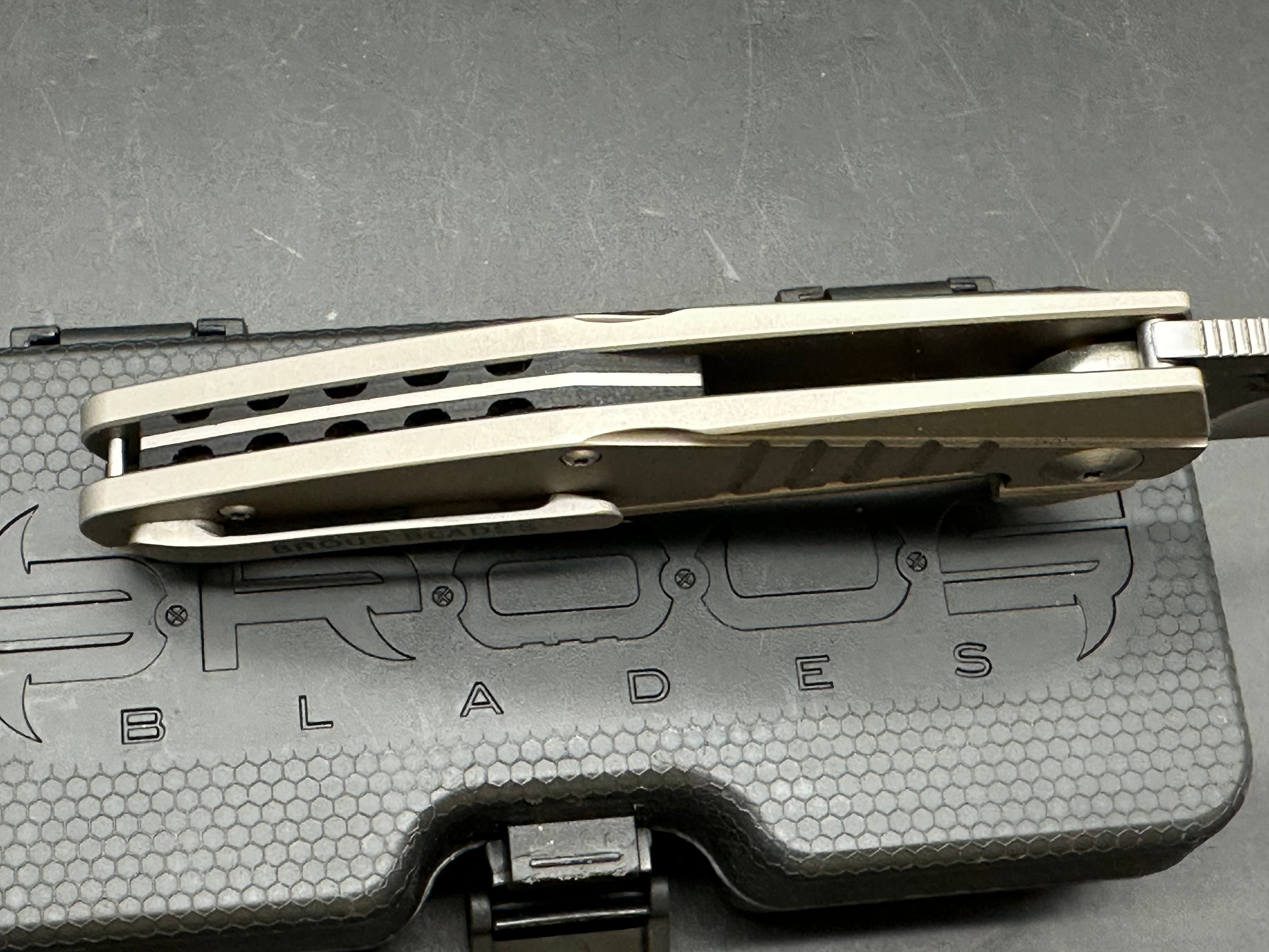 Brous Blades Insight: Dustin Turpin design. 3.25 inch drop point D2 blade. Numbered, limited edition