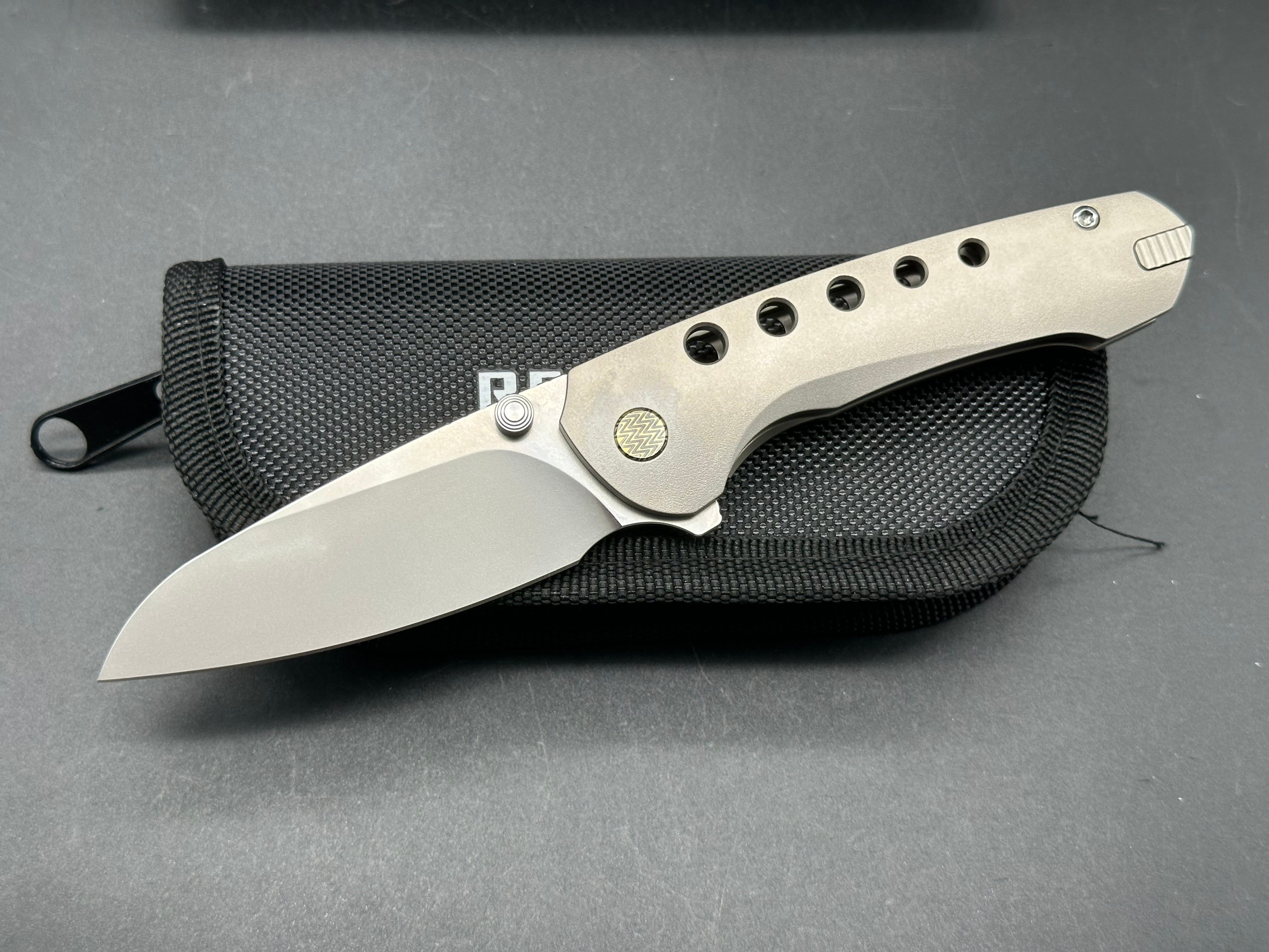 REMETTE BEE POCKET KNIFE ORANGE PEEL TITANIUM HANDLE M390 BLADE STEEL W/TITANIUM TOOTHPICK