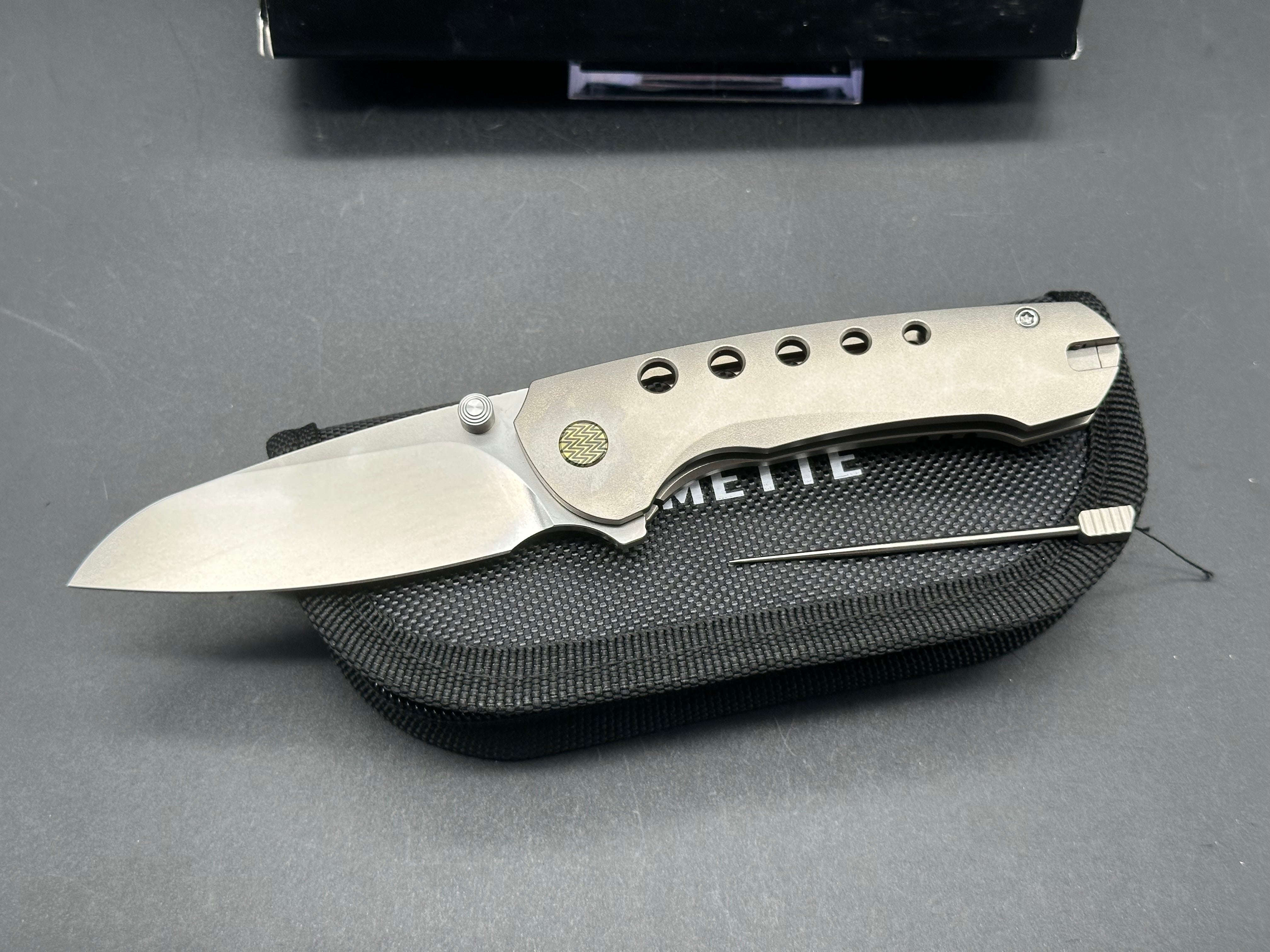 REMETTE BEE POCKET KNIFE ORANGE PEEL TITANIUM HANDLE M390 BLADE STEEL W/TITANIUM TOOTHPICK