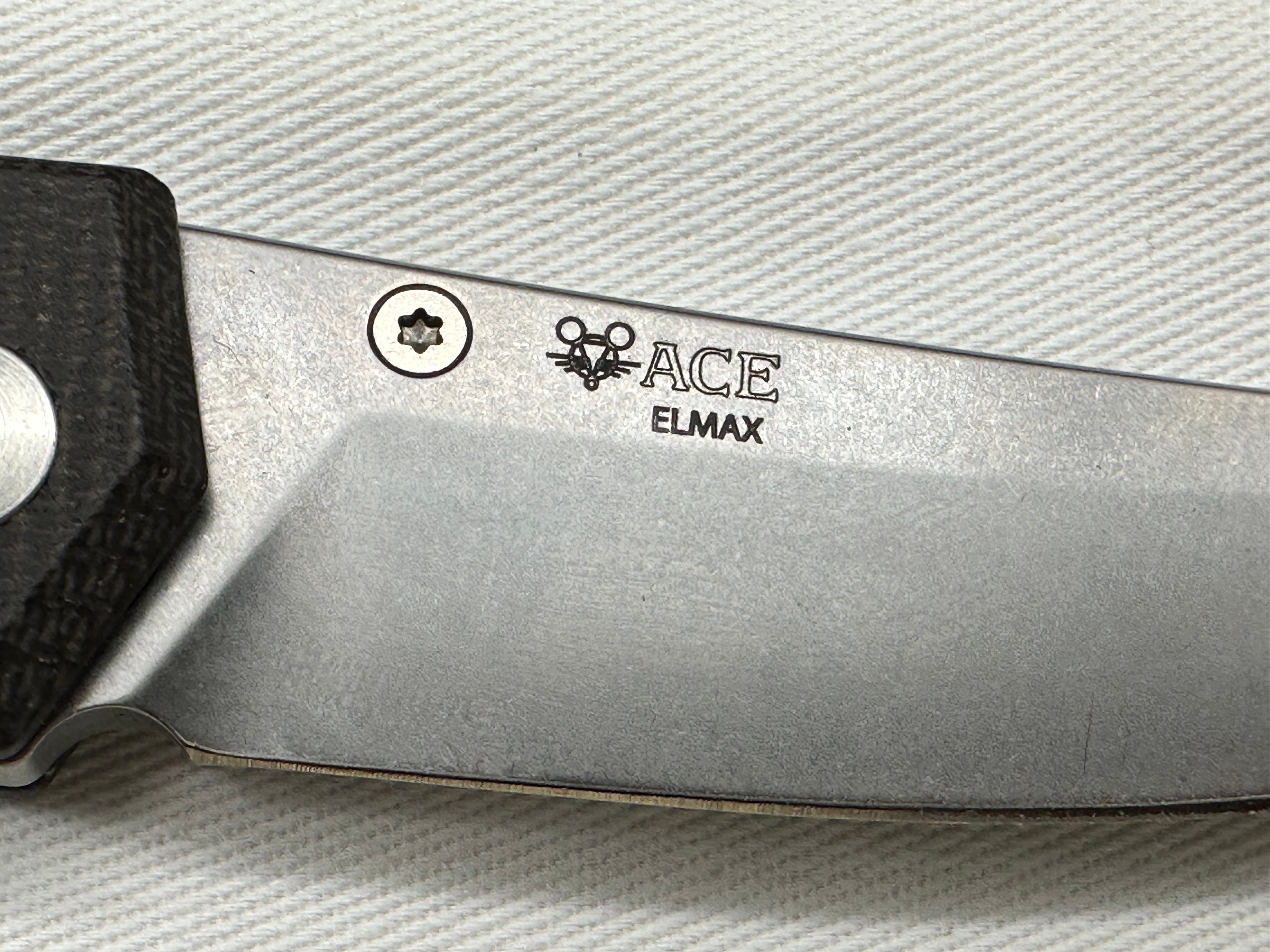 Ace Clyde: 3 inch Elmax stonewashed blade. Bead blasted washers