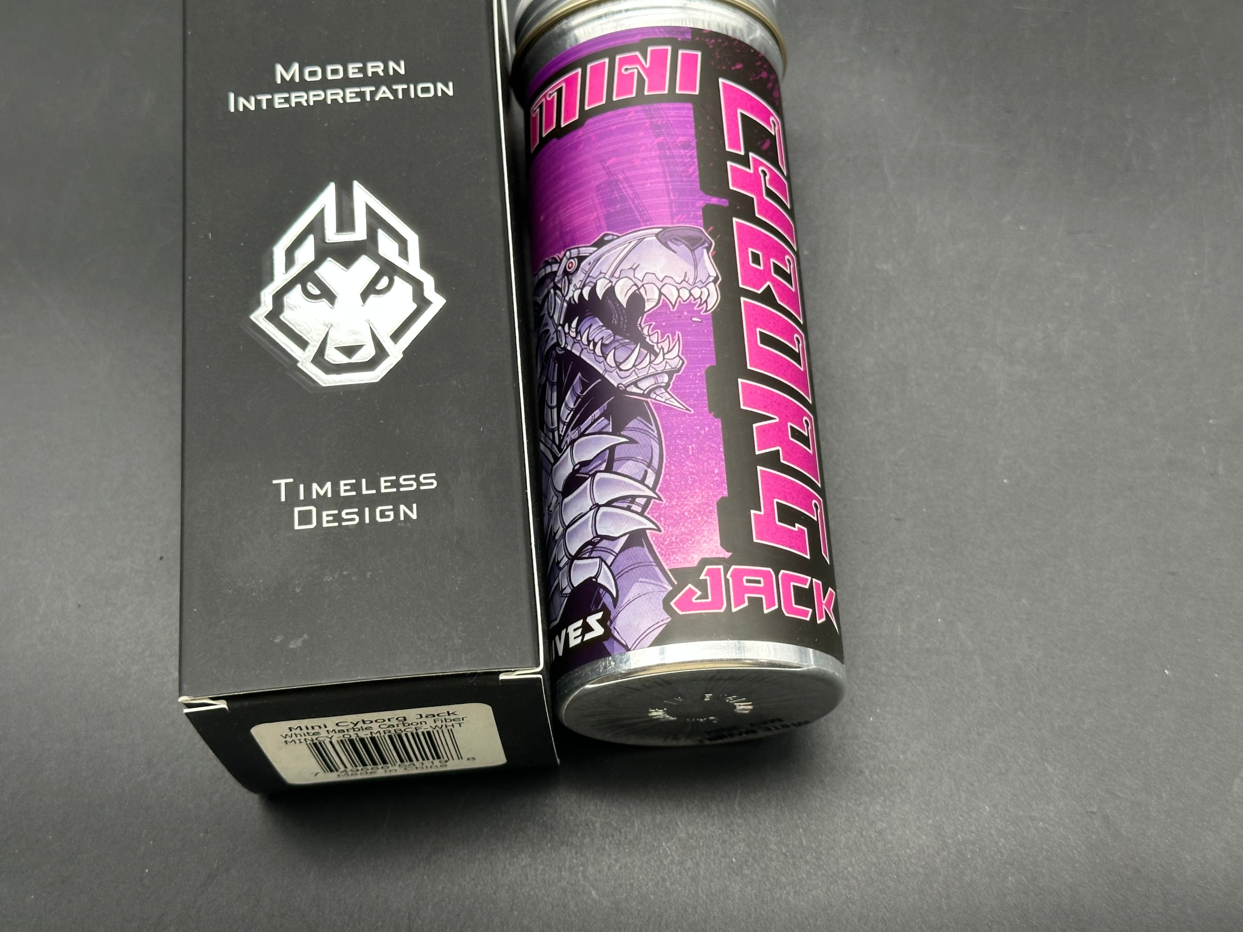 Jack Wolf Knives Mini Cyborg Jack Slip Joint Knife White Marble CF (2.6" BB/SW)