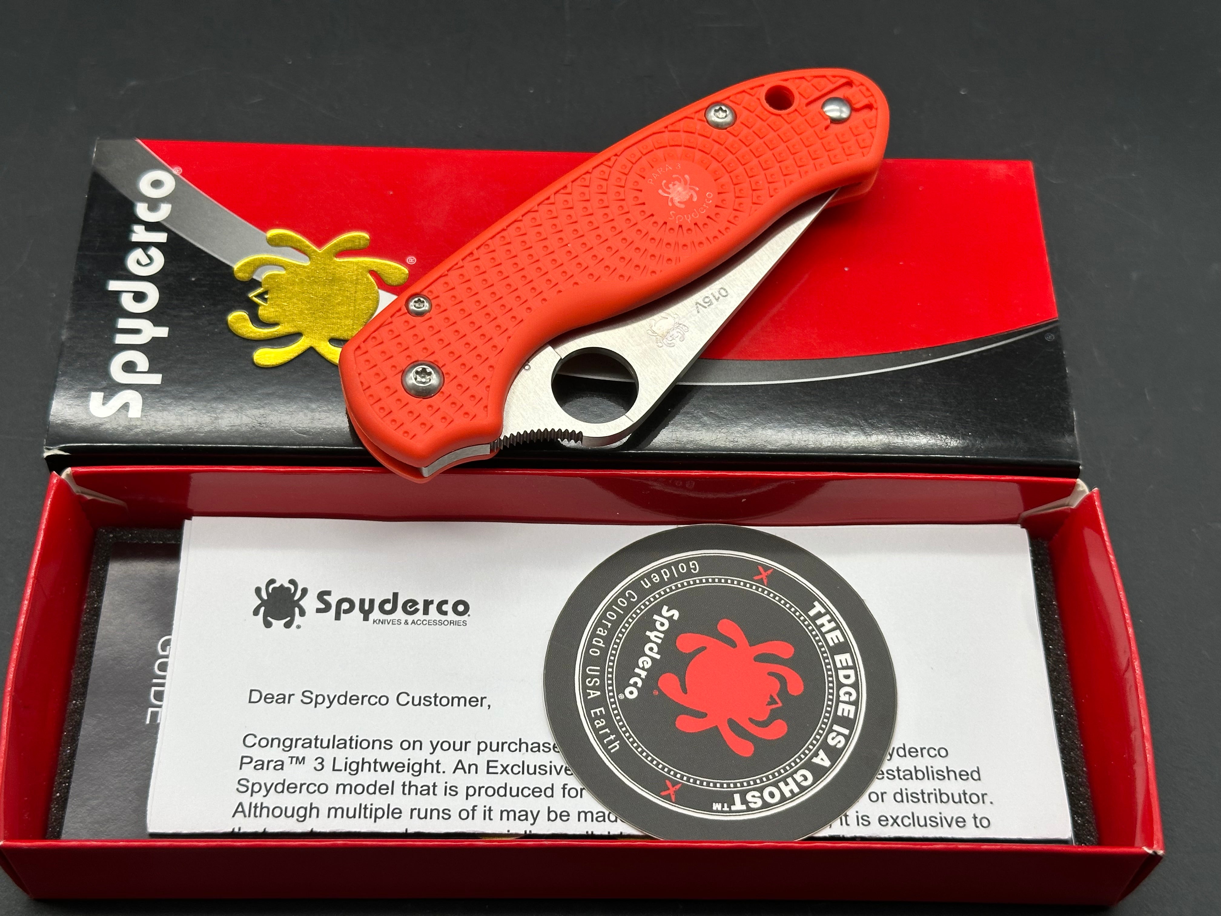 Spyderco Para 3 Lightweight Cutlery Shoppe Exclusive, 2.93" CTS XHP Satin Blade with Orange FRN Handle