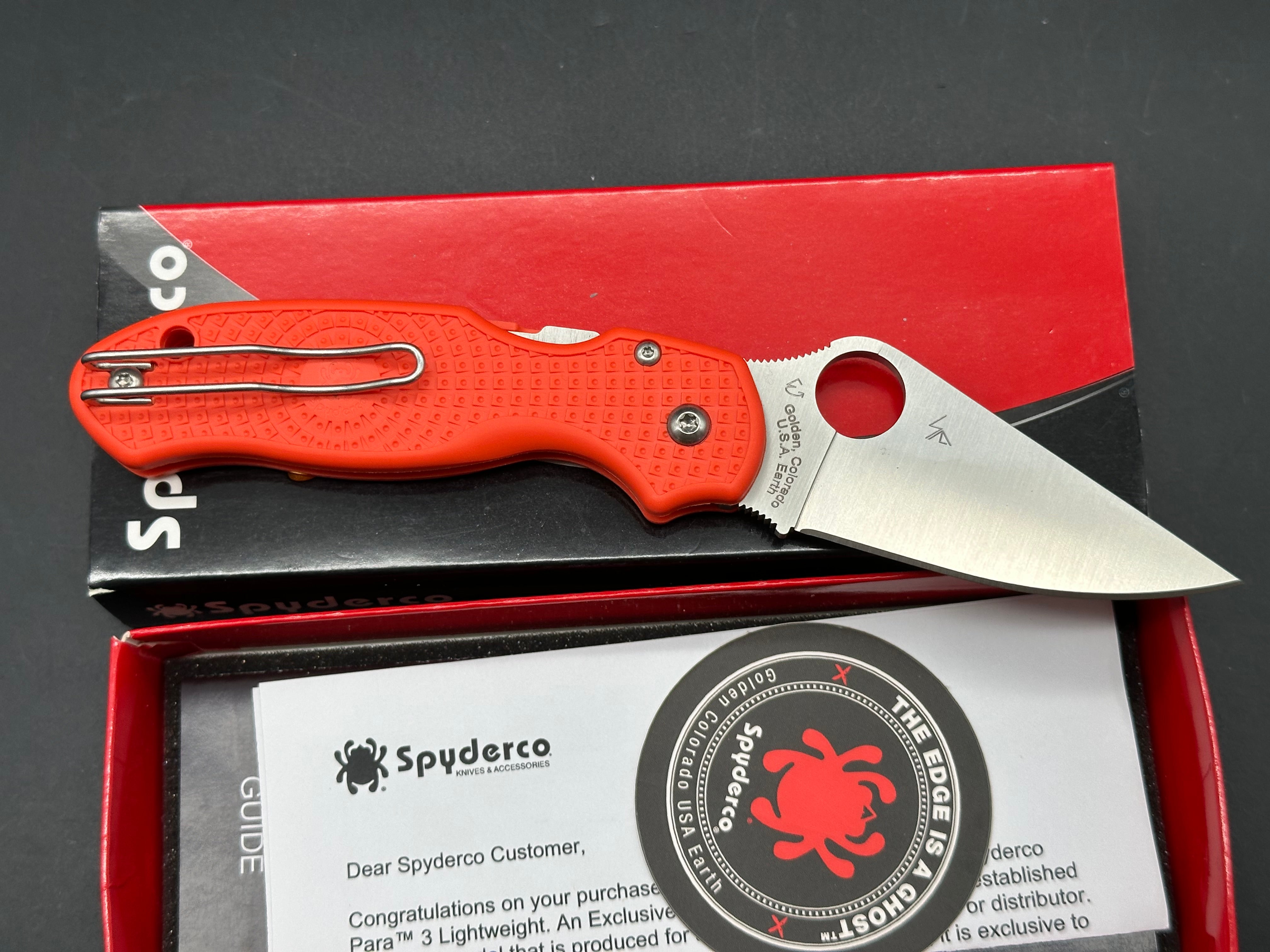Spyderco Para 3 Lightweight Cutlery Shoppe Exclusive, 2.93" CTS XHP Satin Blade with Orange FRN Handle