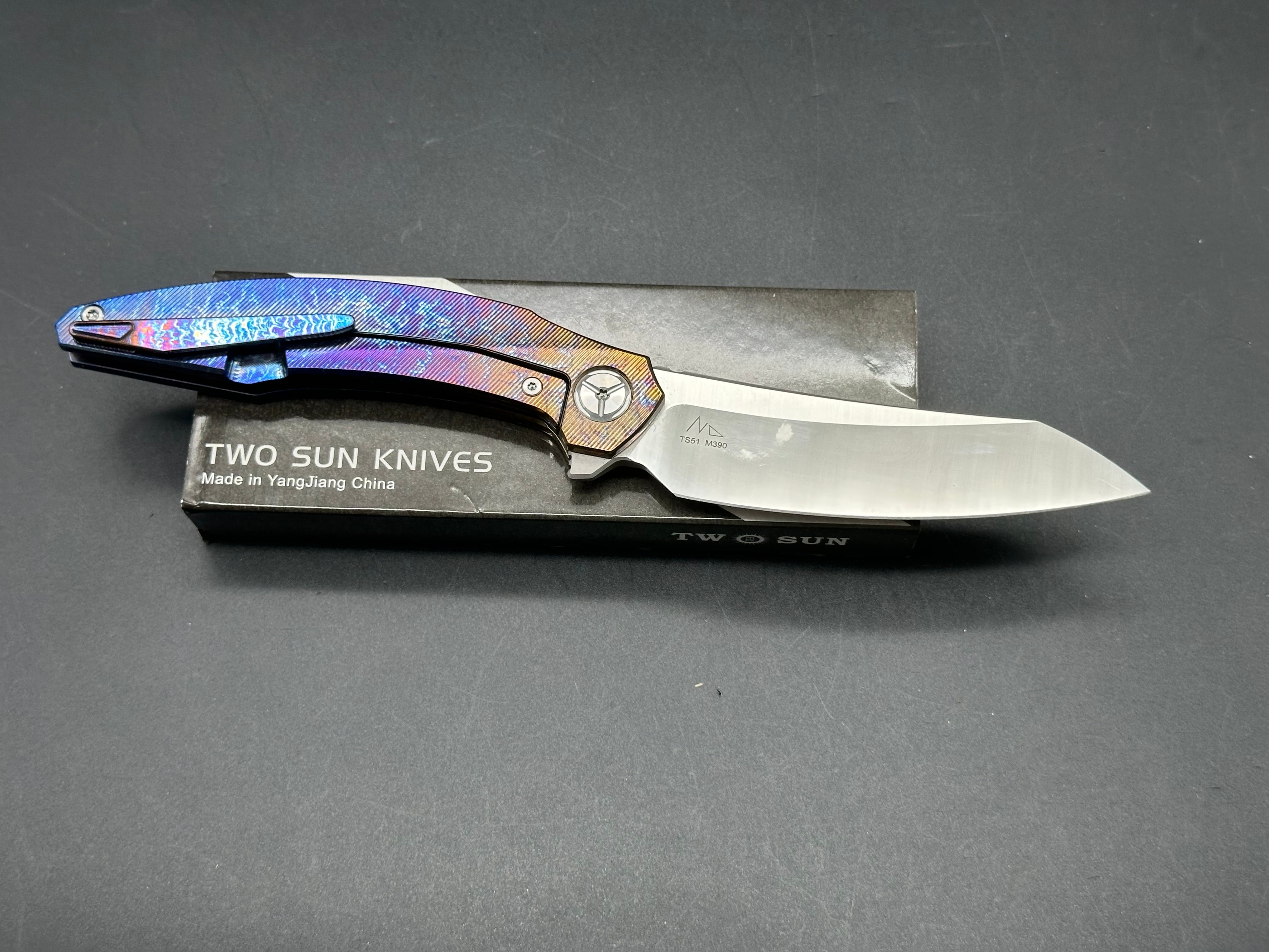 TWOSUN TS51-COLOR TITANIUM HANDLE M390 PLAIN EDGE