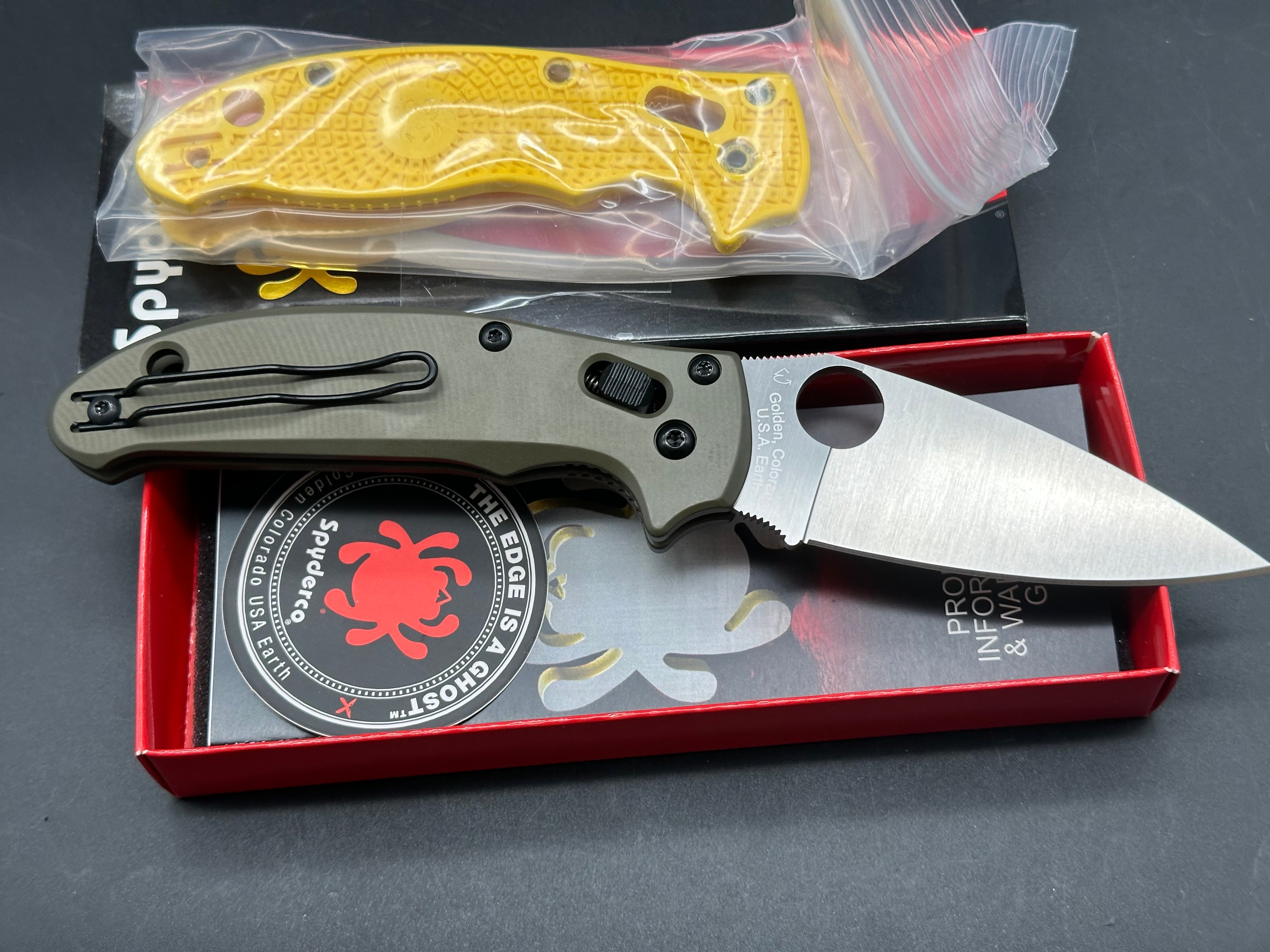 Spyderco Manix 2 Salt Lightweight, 3.37" CPM MagnaCut Satin Blade with AWT Green Aluminum Scales