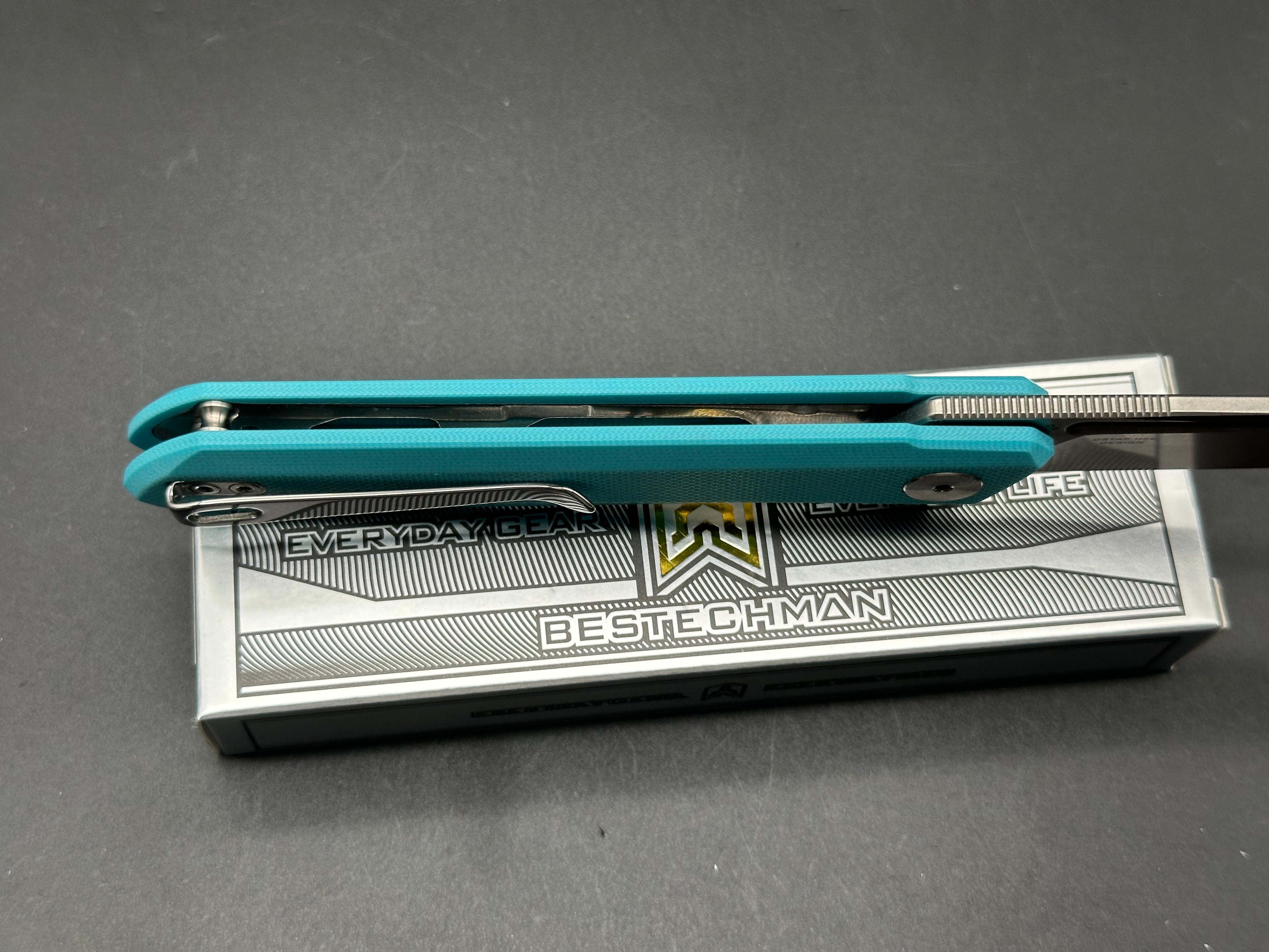 Bestechman Dundee Sheepsfoot Liner Lock Knife Tiffany Blue G-10 (3.5" Satin/SW)
